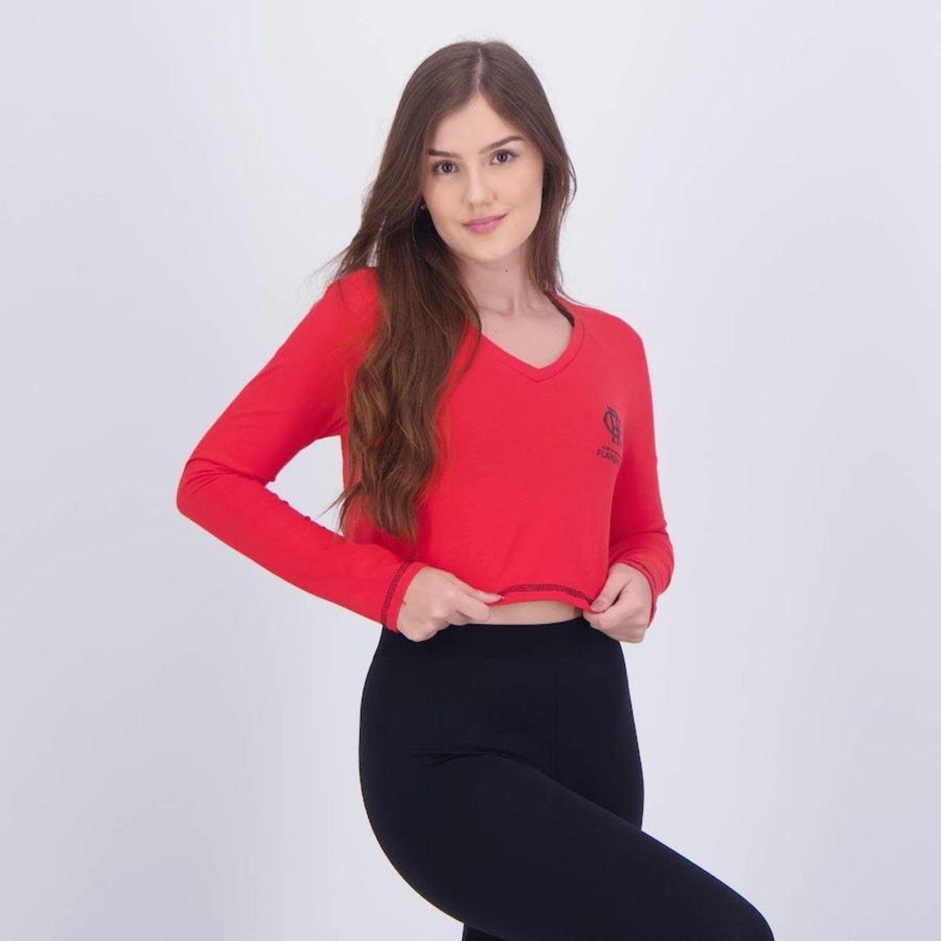 Blusa Cropped Manga Longa do Flamengo Braziline Heath - Feminina - Foto 5