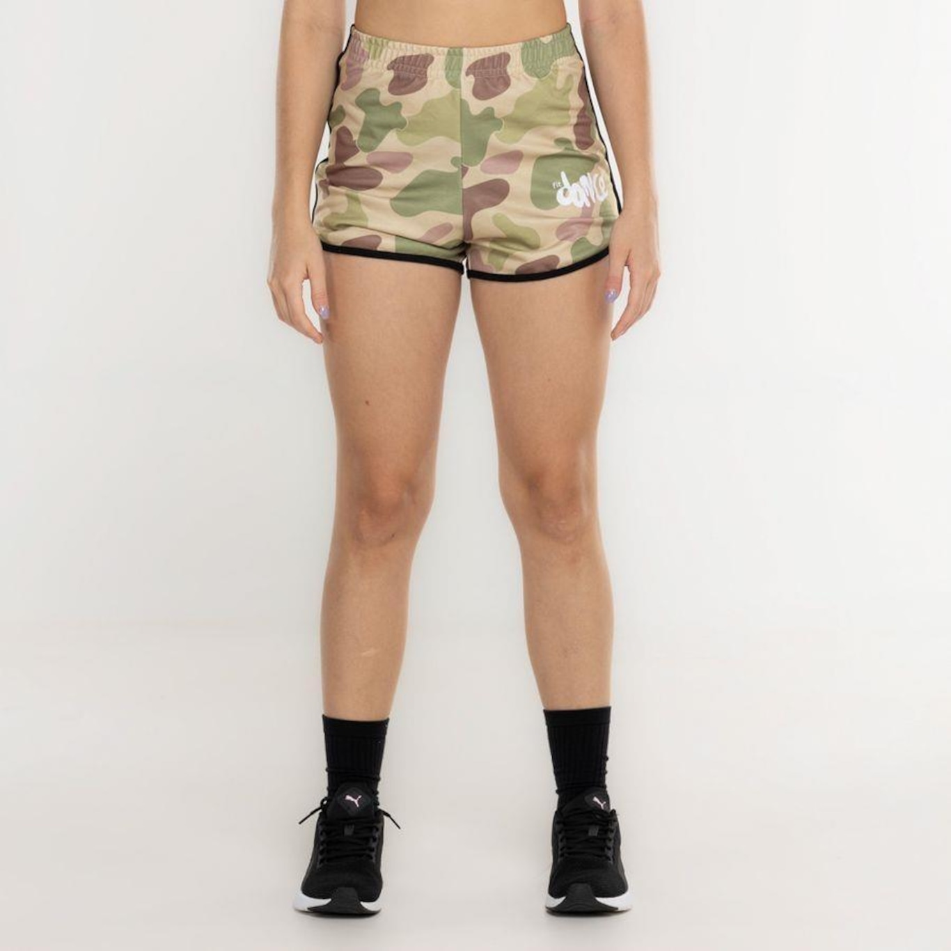 Shorts FitDance Listra Lateral Camuflado - Feminino - Foto 1