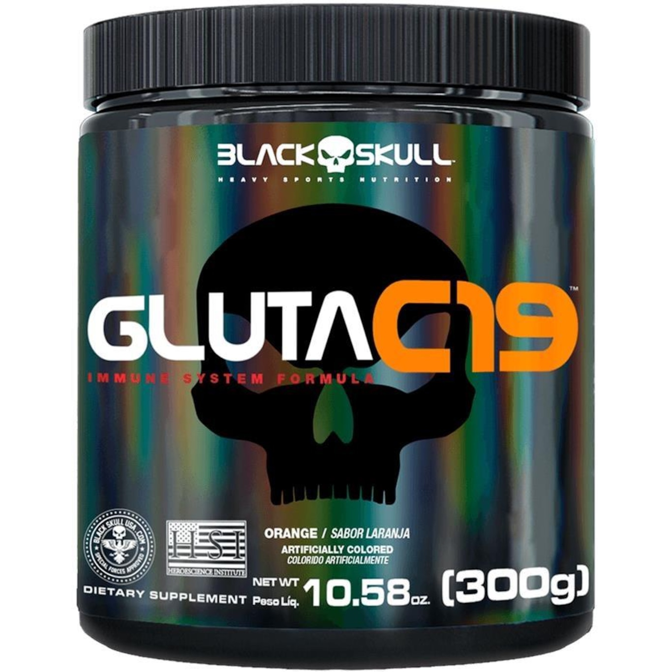 Gluta C19 - Glutamina com  Vitaminas e Minerais - 300G - Black Skull - Foto 1