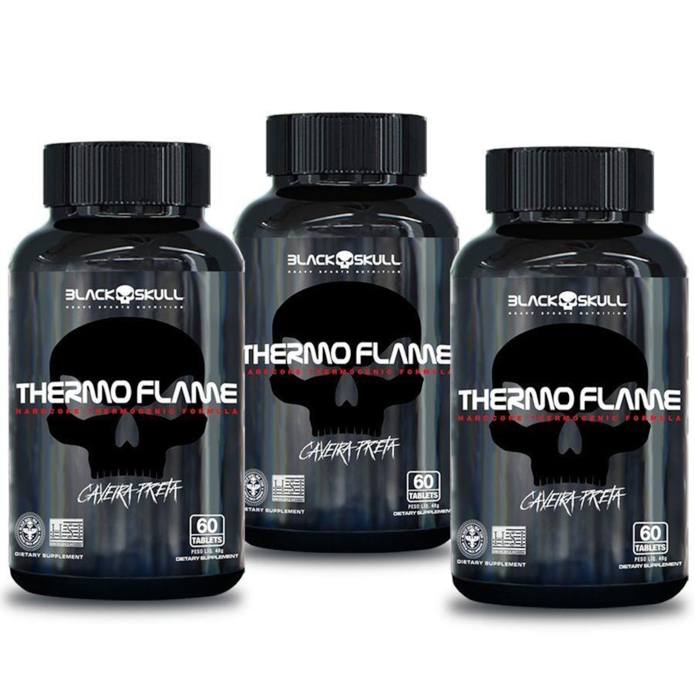 Termogênico Thermo Flame 60 Caps - Kit com 3 Unid - Black Skull - Foto 1