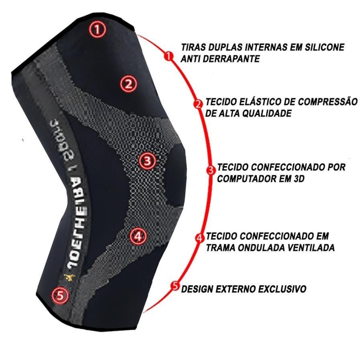 Joelheira Elástica Gold Sports De Compressão Com Suporte Lateral - Foto 3