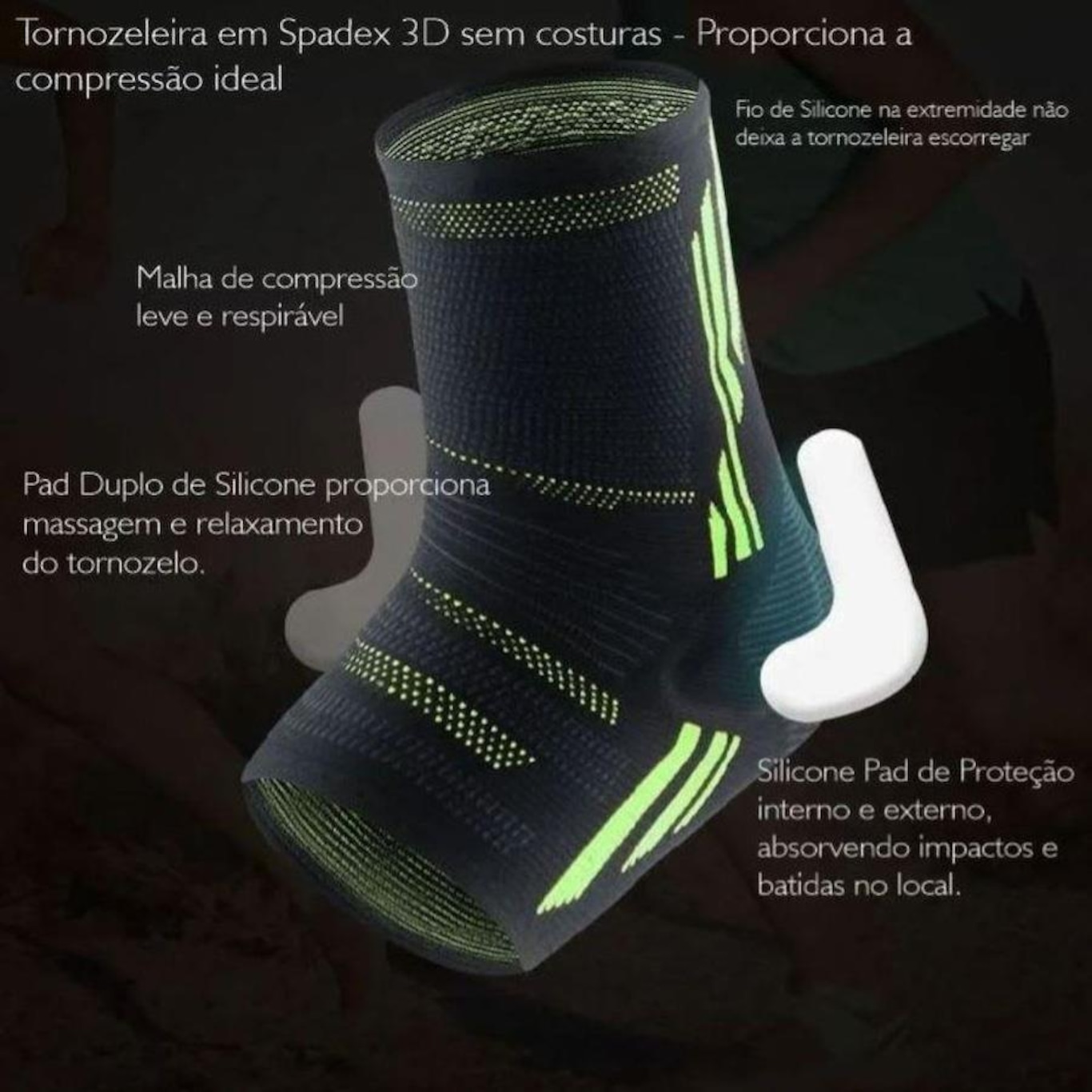 Tornozeleira Compressão Spandex Pads de Silicone, Aolikes - Foto 3