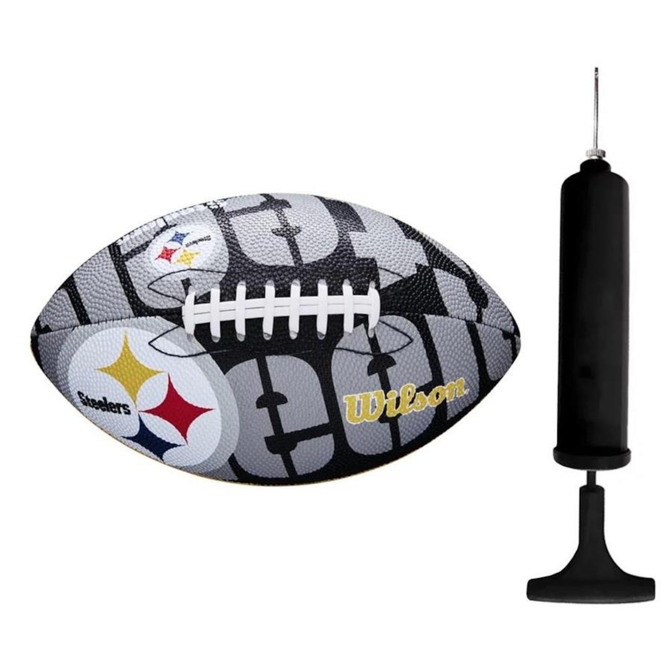 Kit Bola de Futebol Americano Wilson Nfl Pittsburgh Steelers + Bomba de Ar - Foto 1