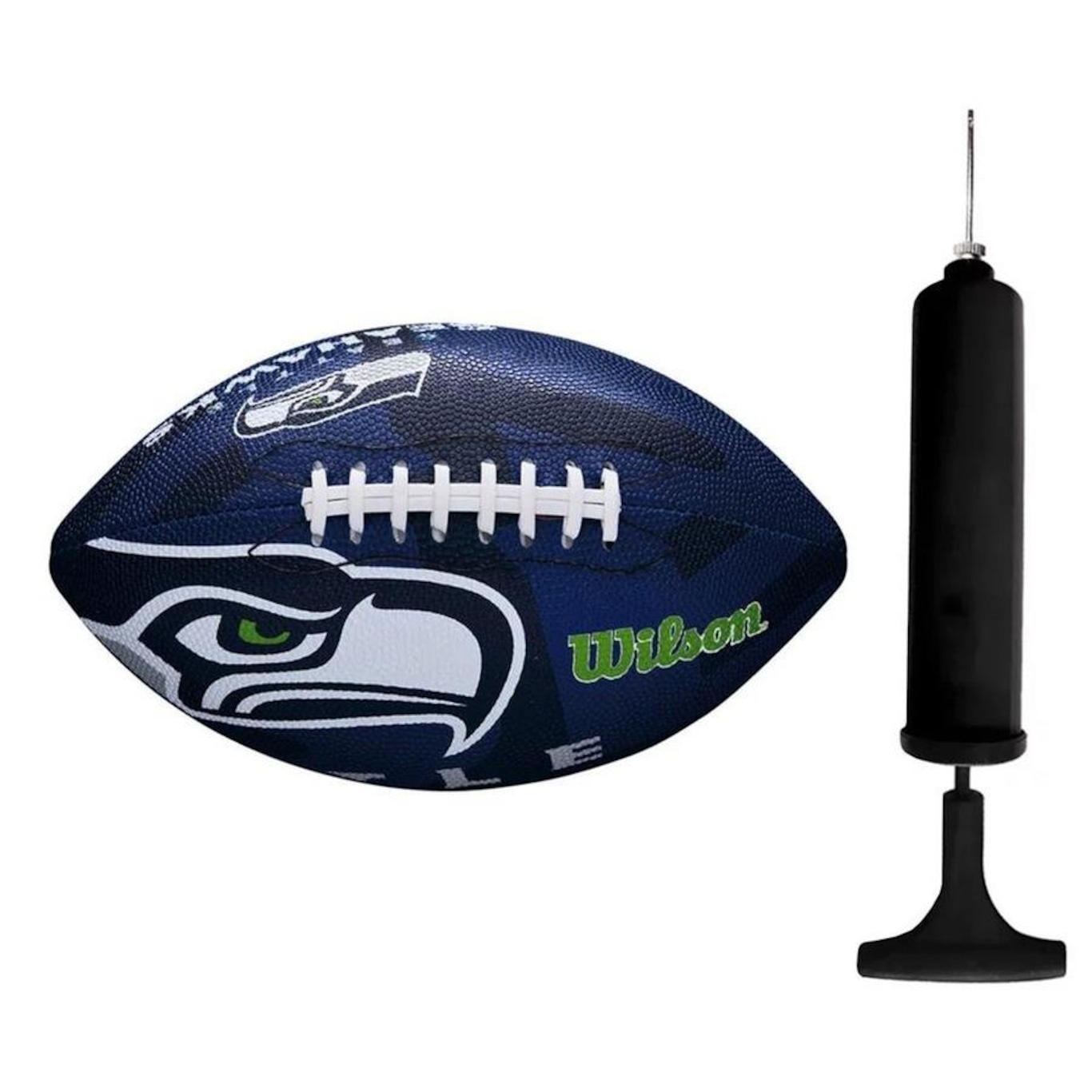 Kit Bola de Futebol Americano Wilson Nfl Seatle Seahawks + Bomba de Ar - Foto 1