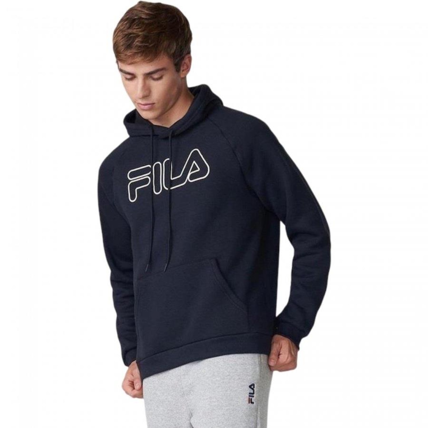 Blusão de Moletom Canguru Fila Letter Winter Outline - Masculino - Foto 1