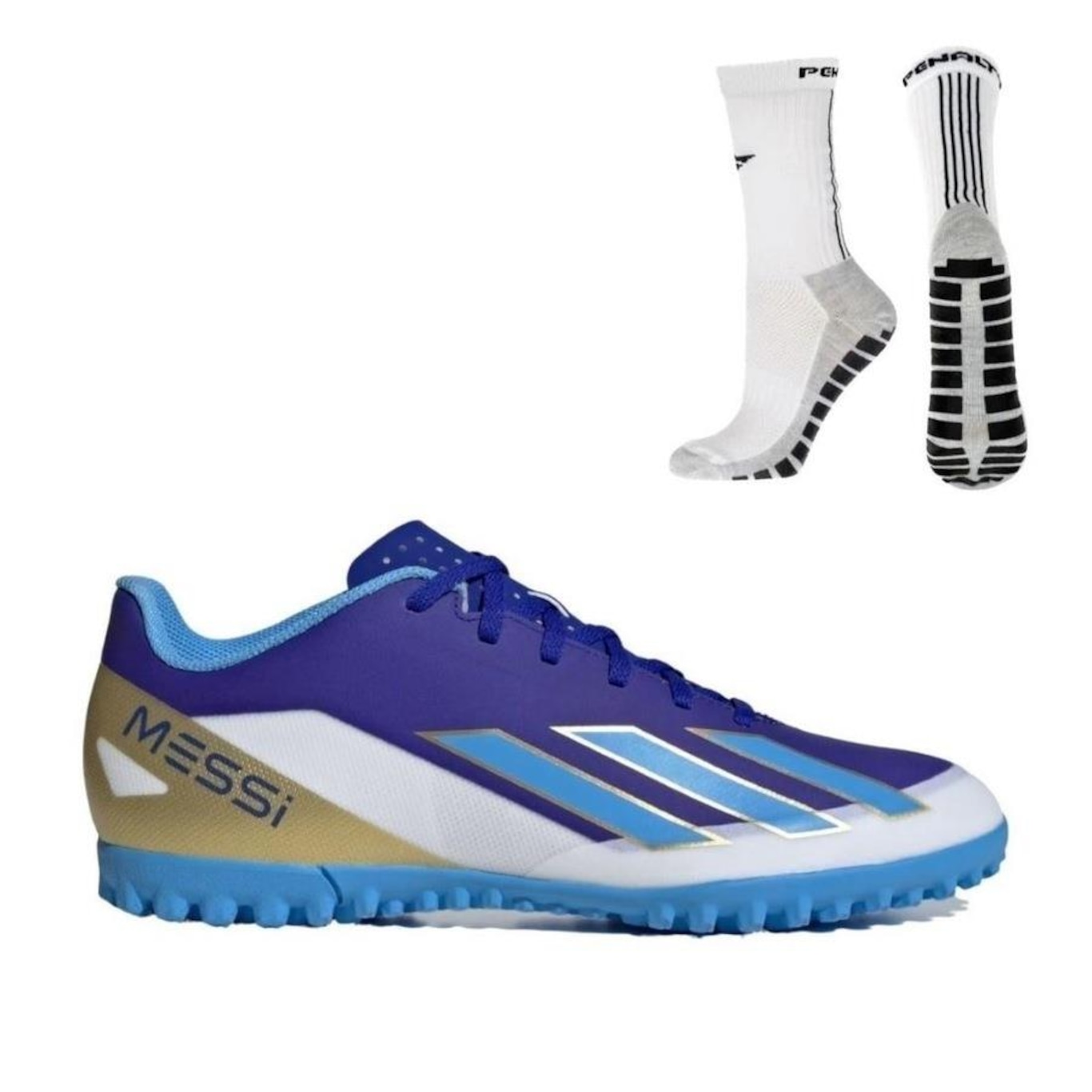 Chuteira Society adidas Messi X Crazyfast Club + Meia Antiderrapante - Adulto - Foto 1