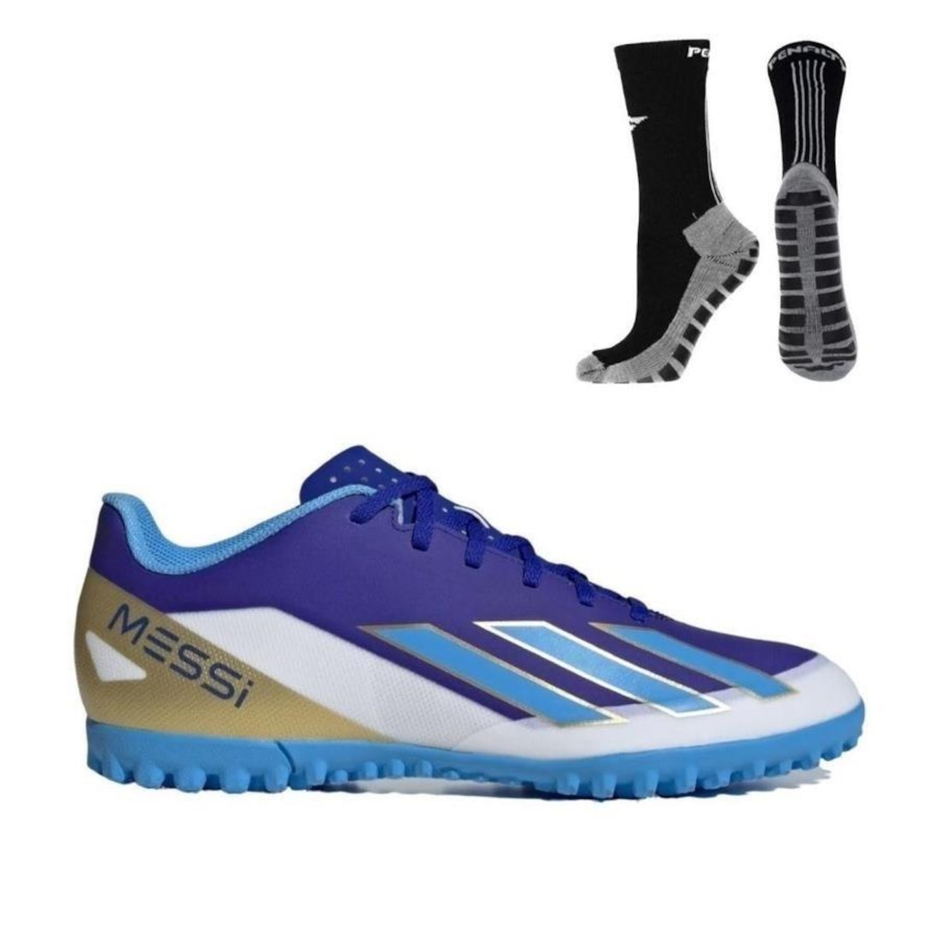 Chuteira Society adidas Messi X Crazyfast Club + Meia Antiderrapante - Adulto - Foto 1