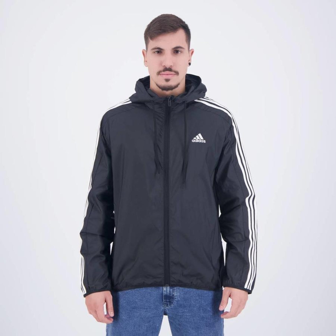 Jaqueta com Capuz adidas Corta Vento 3 Stripes - - Foto 1