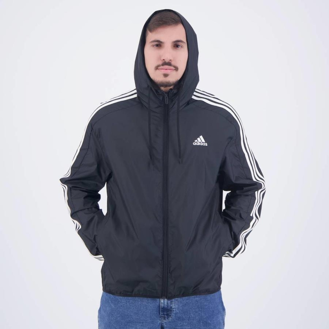 Jaqueta com Capuz adidas Corta Vento 3 Stripes - - Foto 4