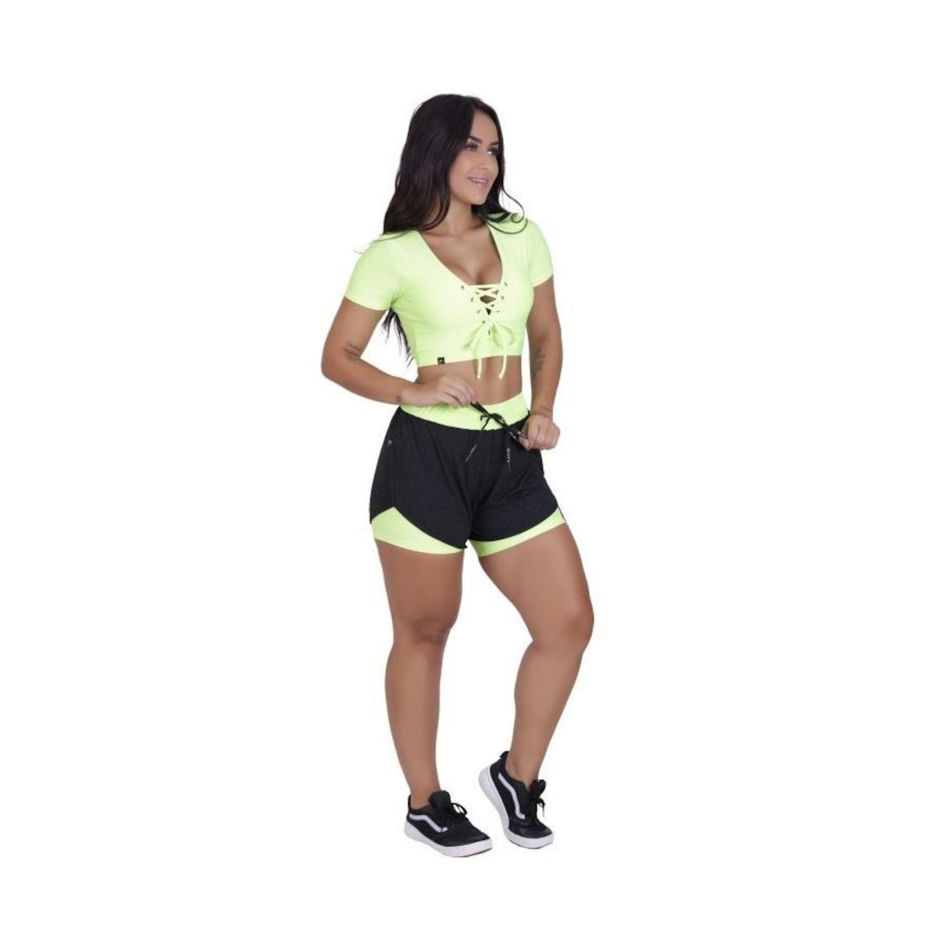 Conjunto Fitness Short Viscose Short Interno e Cropped Bojo - Feminino - Foto 1