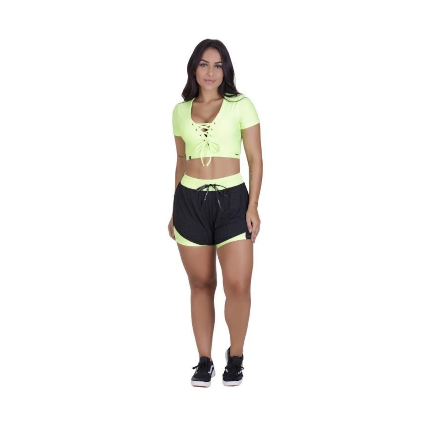 Conjunto Fitness Short Viscose Short Interno e Cropped Bojo - Feminino - Foto 2