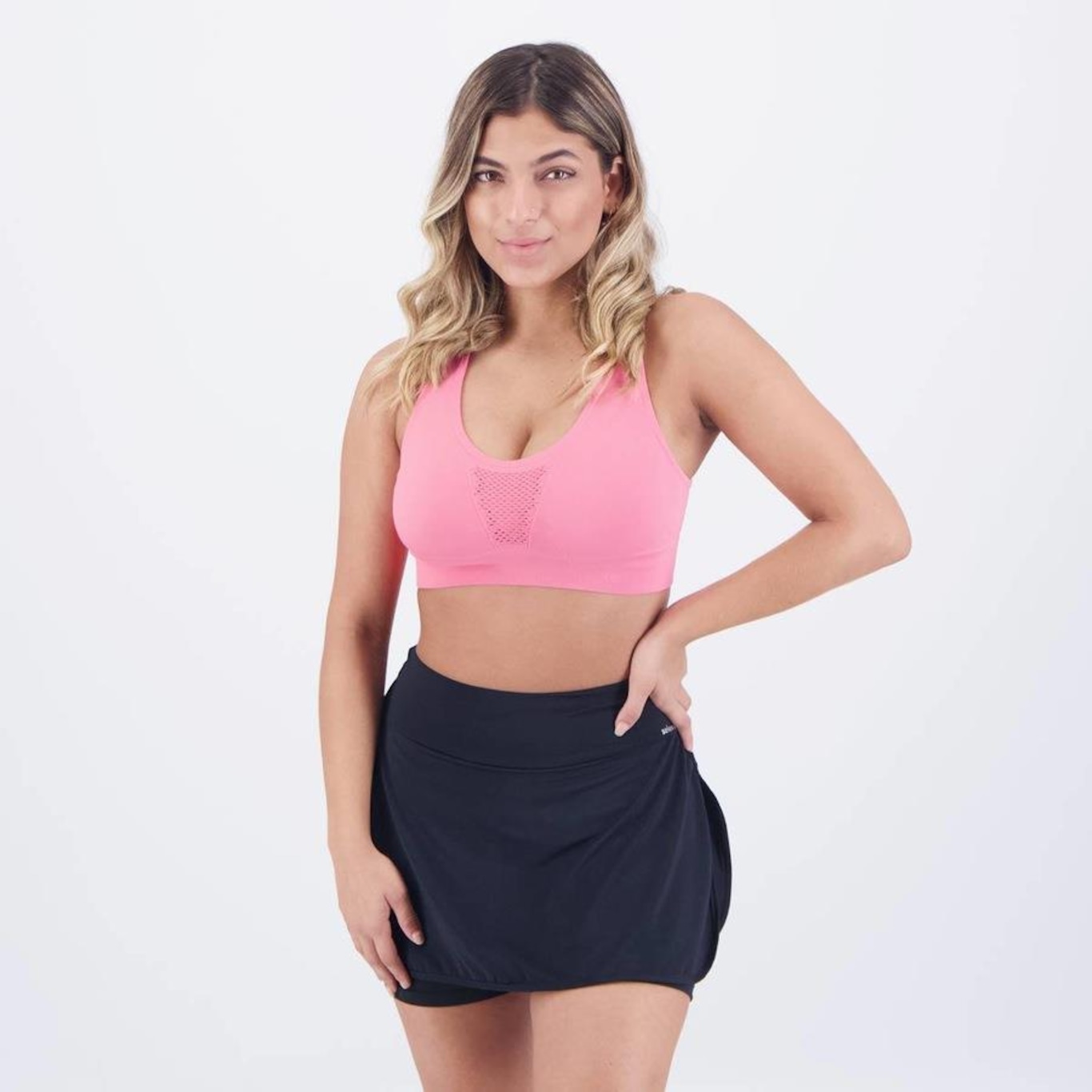 Conjunto selene Top Fitness com Bojo sem Costura + Shorts Saia - Feminino - Foto 2