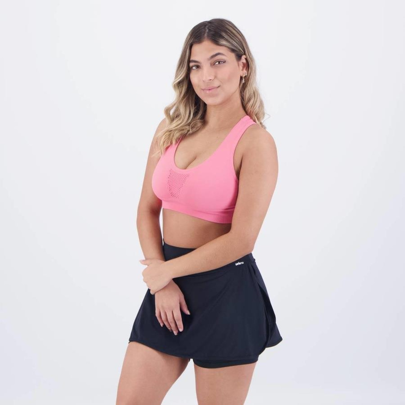 Conjunto selene Top Fitness com Bojo sem Costura + Shorts Saia - Feminino - Foto 4