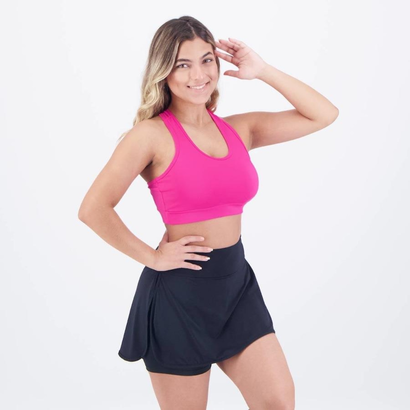 Conjunto Selene: Top Fitness com Bojo + Shorts Saia II - Feminino - Foto 3