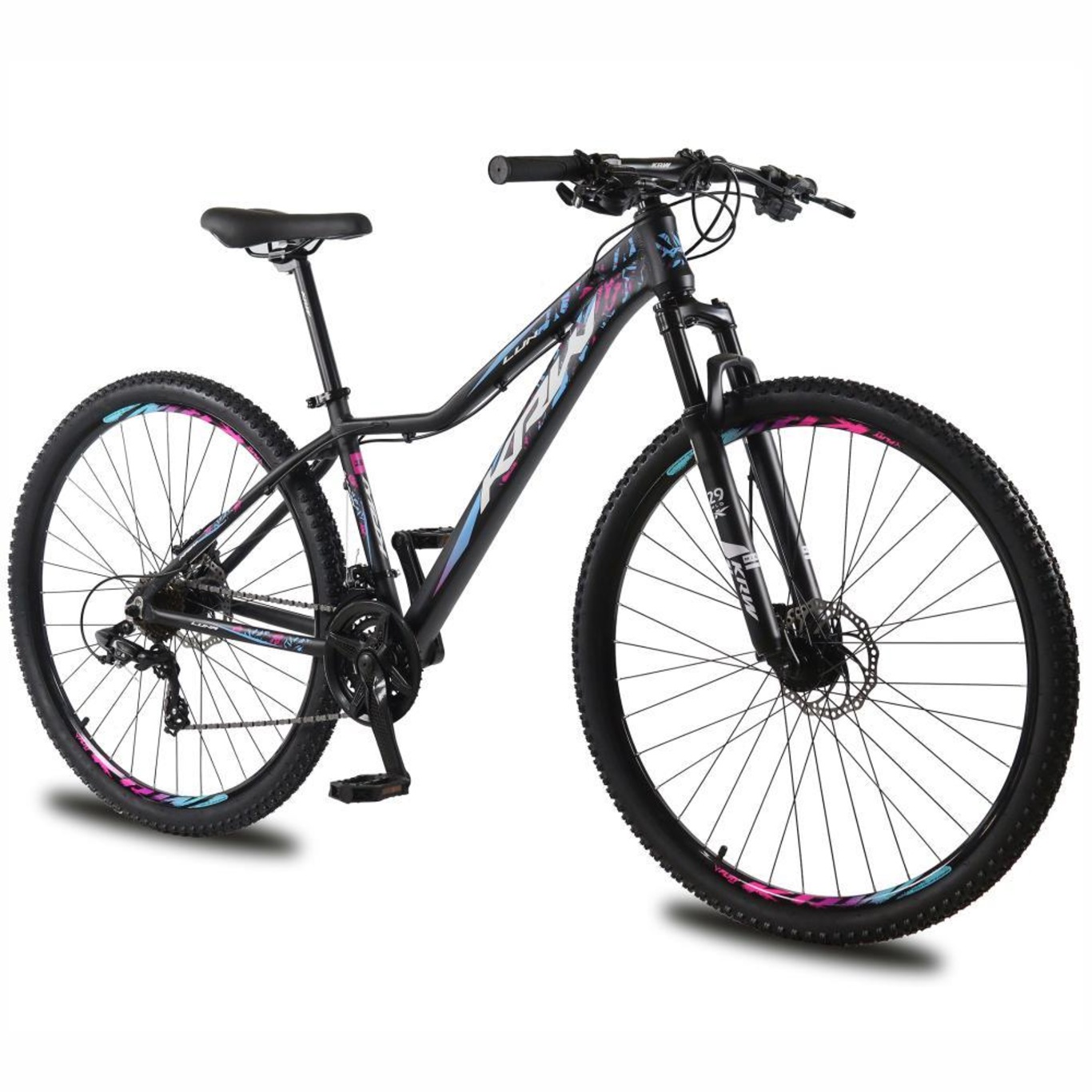 Bicicleta aro 29 Krw Alumínio - Shimano Tz 24 Velocidades - Freio Hidráulico - Suspensão Mountain Bike Kr8 - Adulto - Foto 4