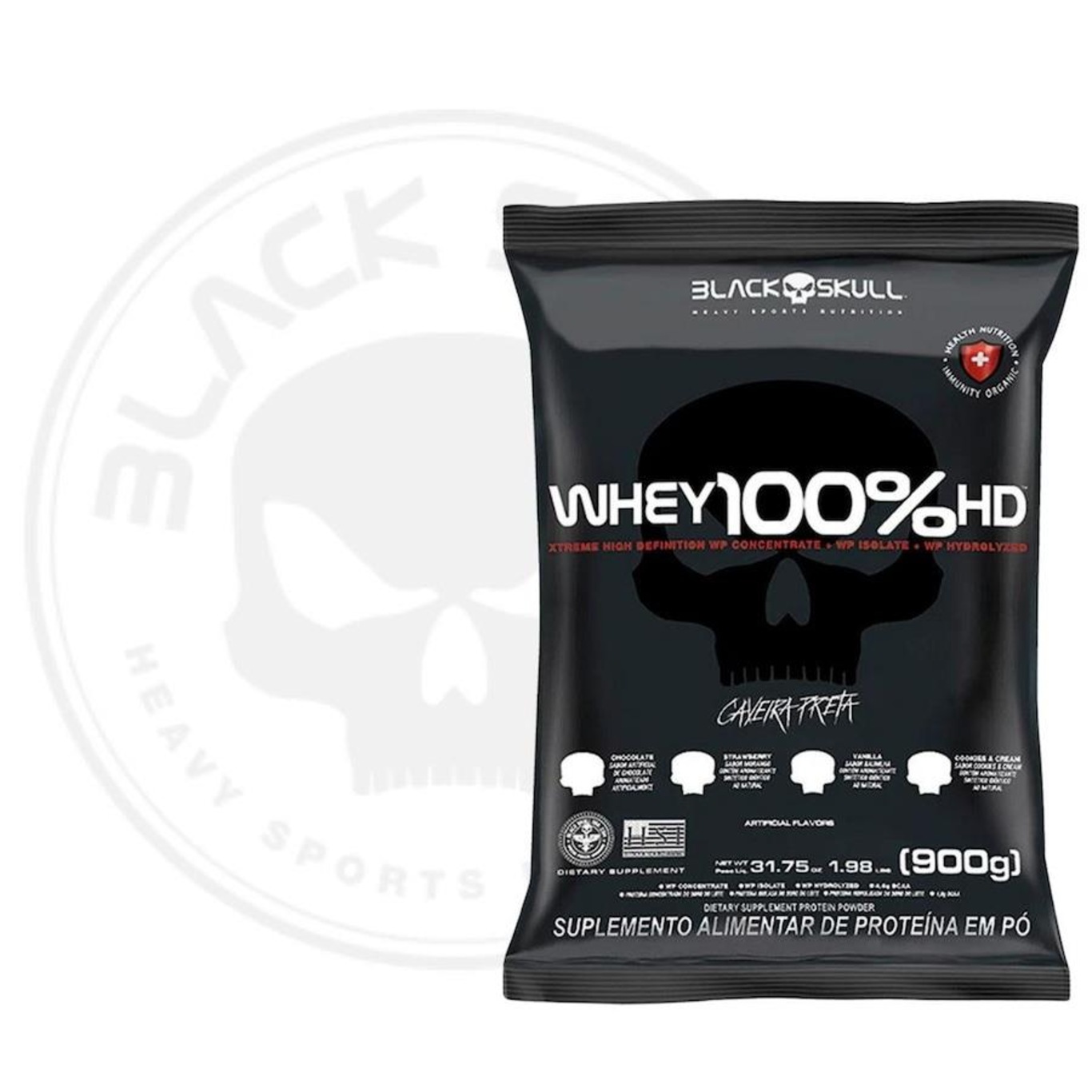 Whey Protein Black Skull 100% HD Refil - Chocolate - 900g - Foto 2