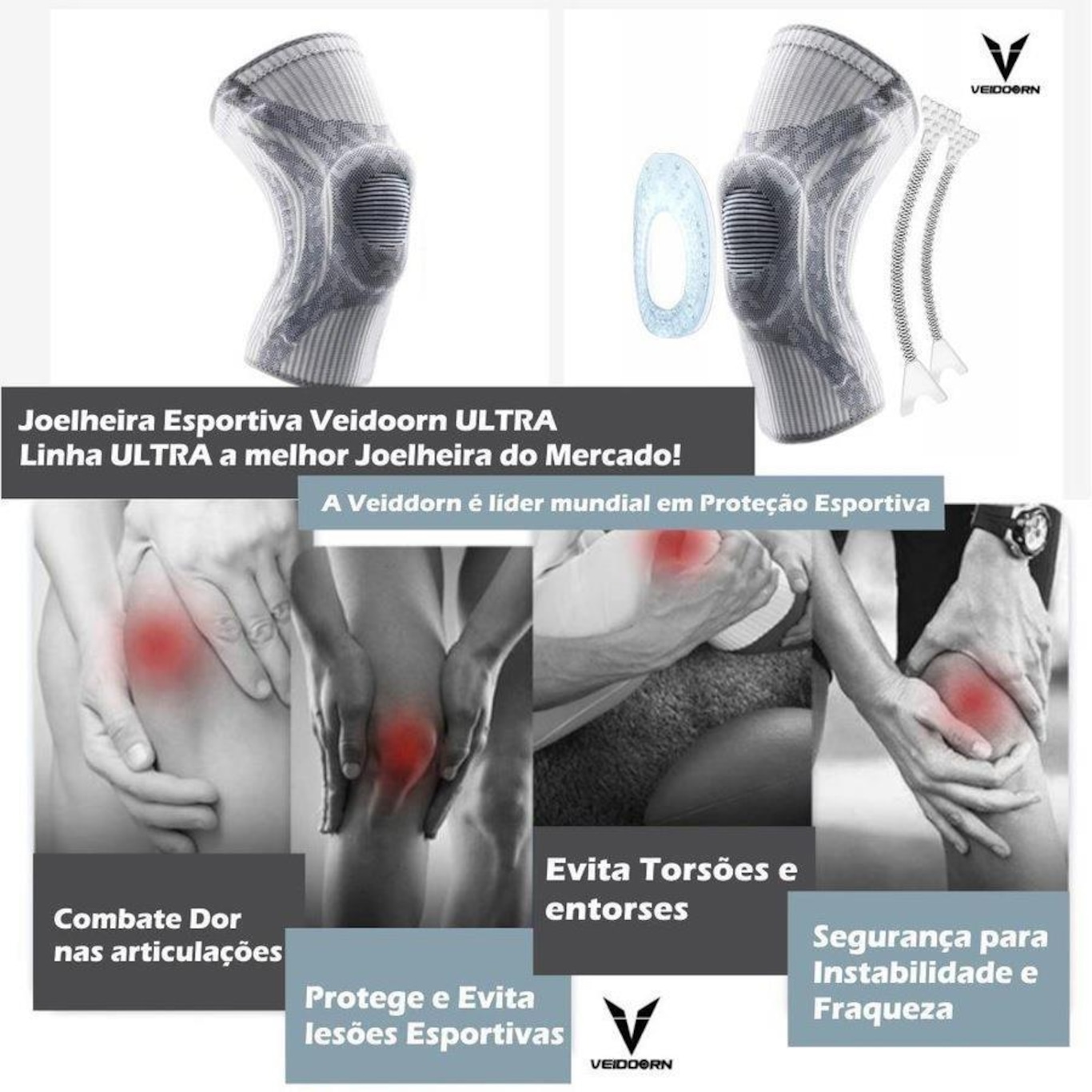 Joelheira Ultra Tricô Pad Silicone e Aço Flexível Veidoorn - Foto 3