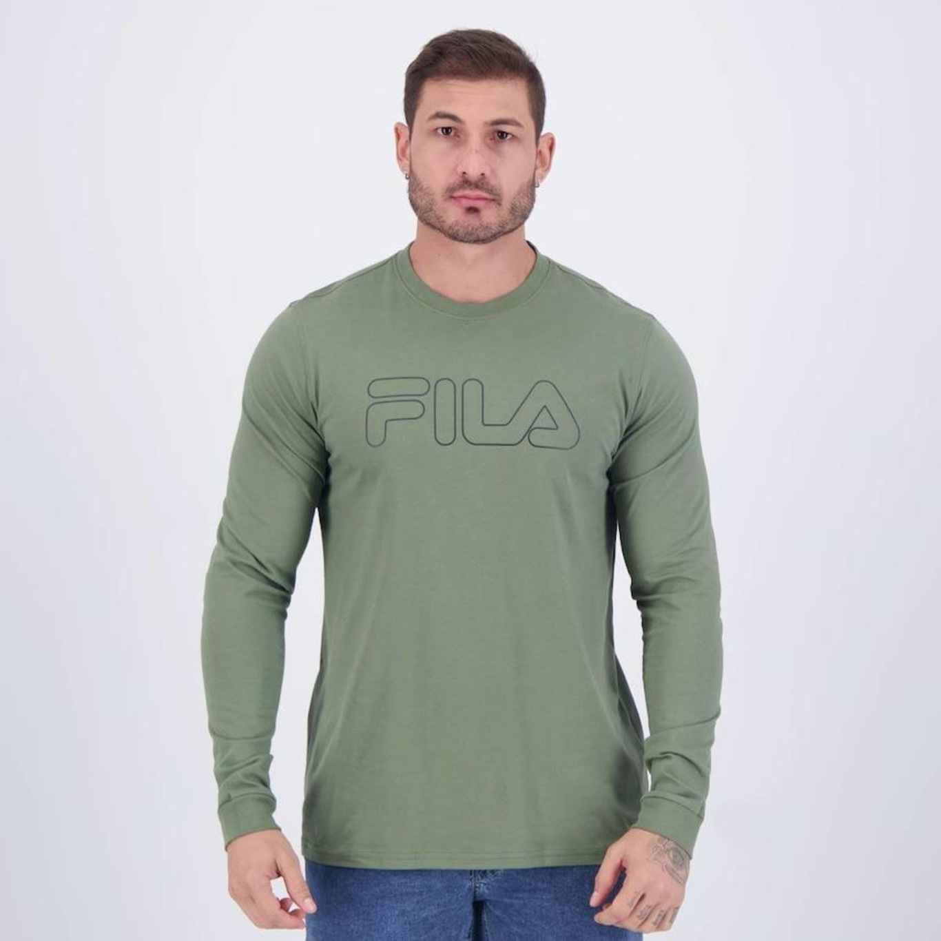 Camiseta Fila Manga Longa Letter Outline - Masculina - Foto 1