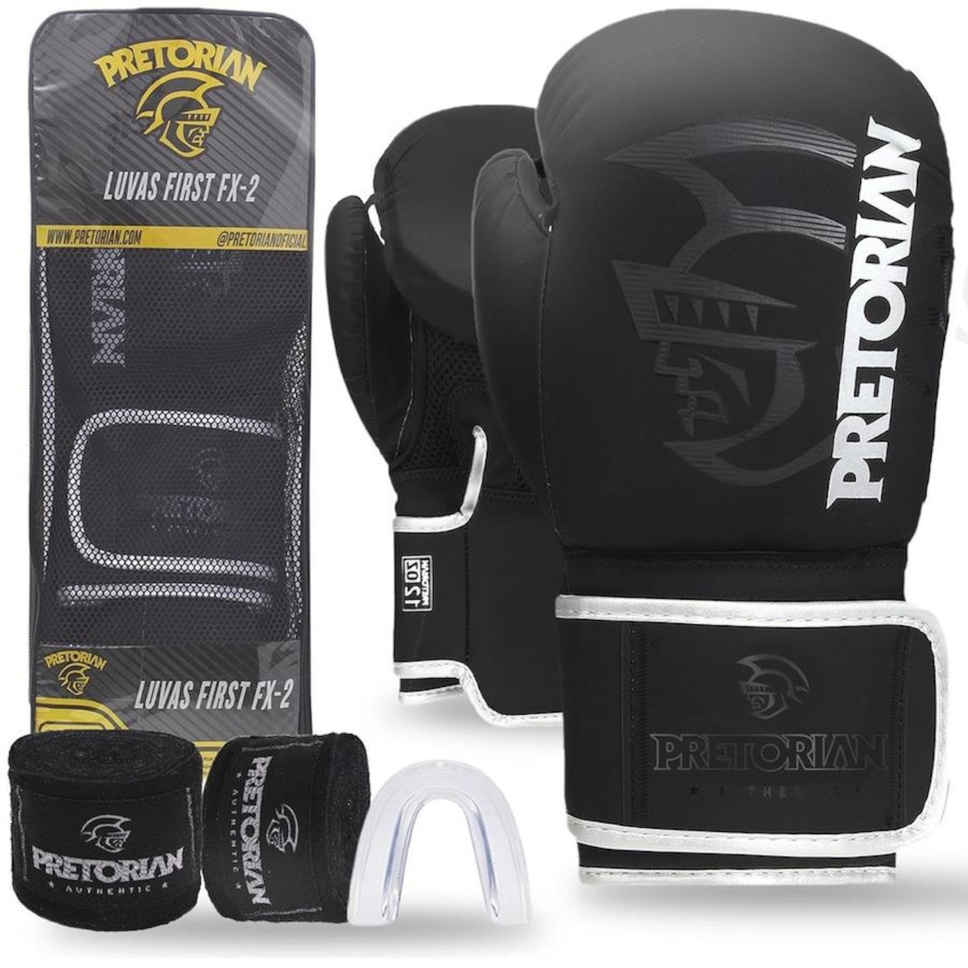 Kit Luvas de Boxe e Muay Thai Pretorian Fx2 + Bandagem + Bucal - Foto 1