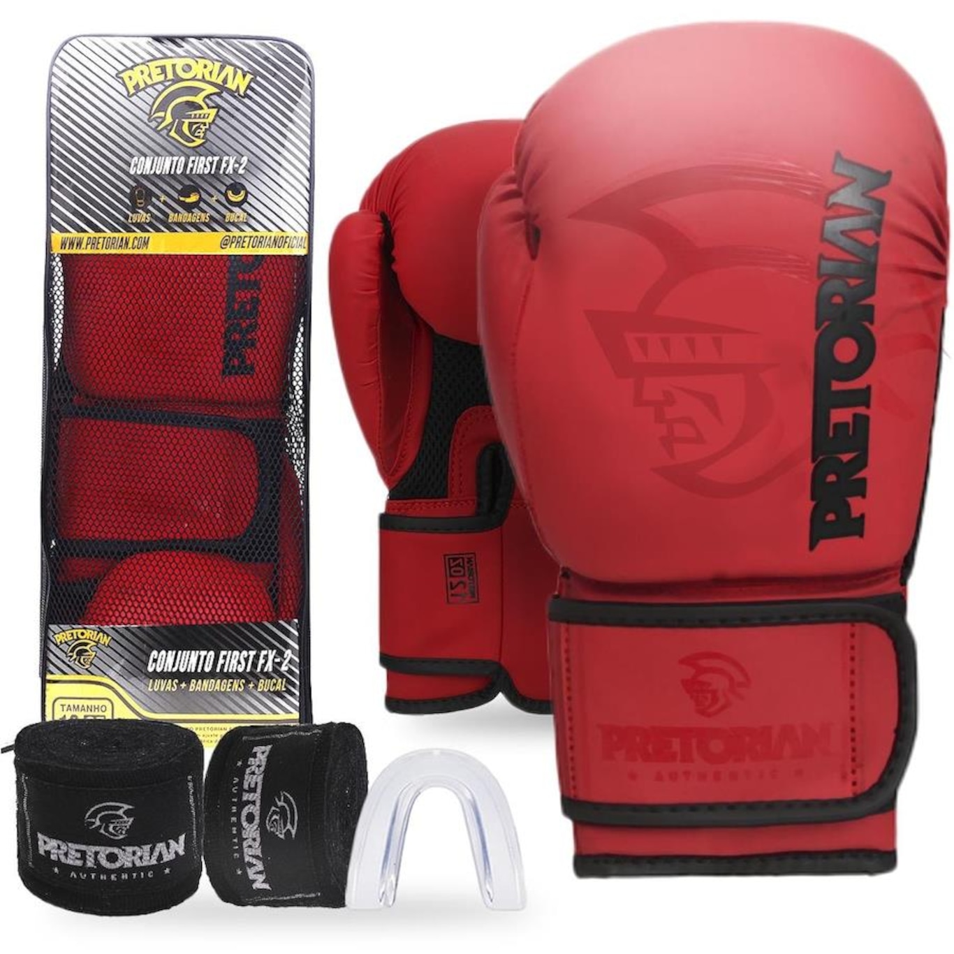 Kit Luvas de Boxe e Muay Thai Pretorian Fx2 + Bandagem + Bucal - Foto 1