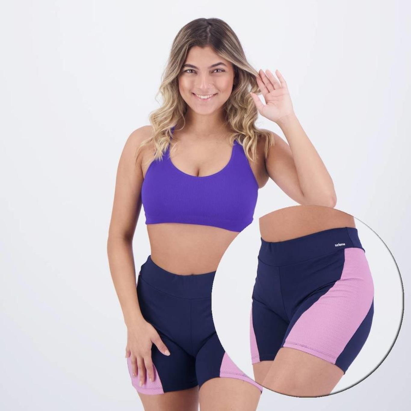 Conjunto Selene Top Canelado sem Costura + Shorts com Recorte - Feminino - Foto 1