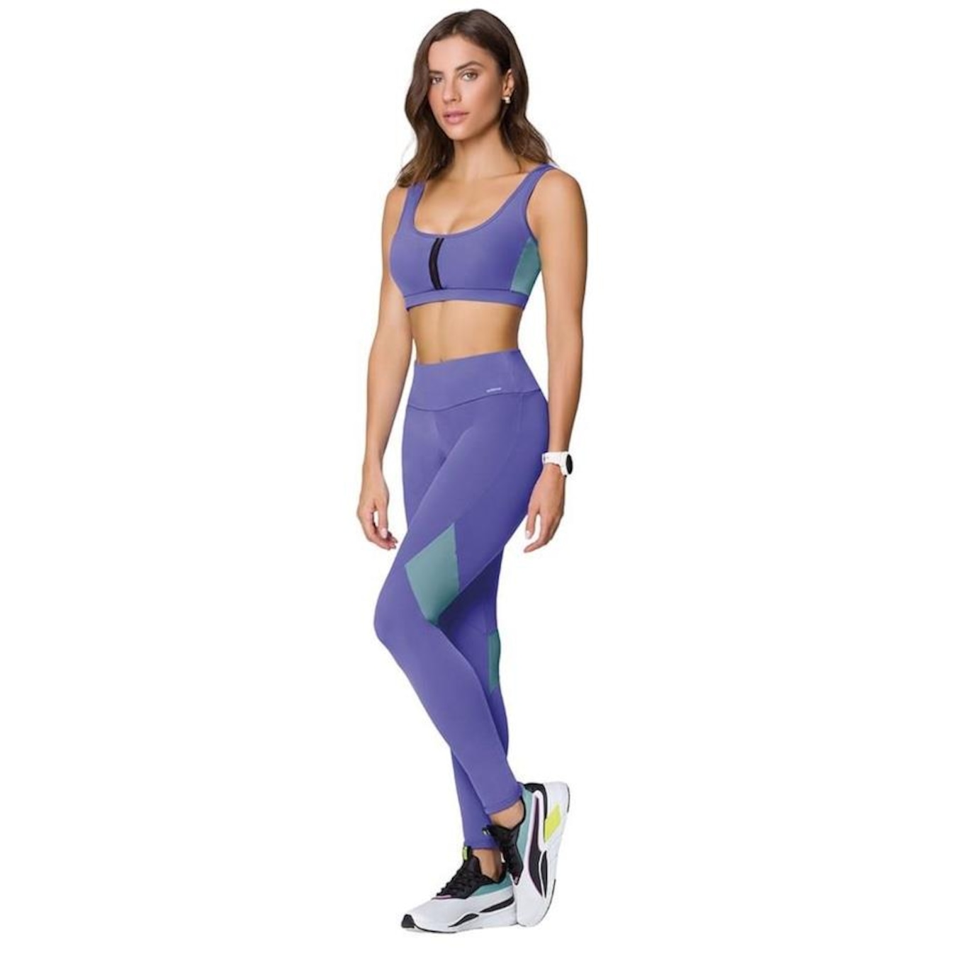 Kit Selene: Top Fitness com Bojo + Calça Legging Recortes - Feminino - Foto 1