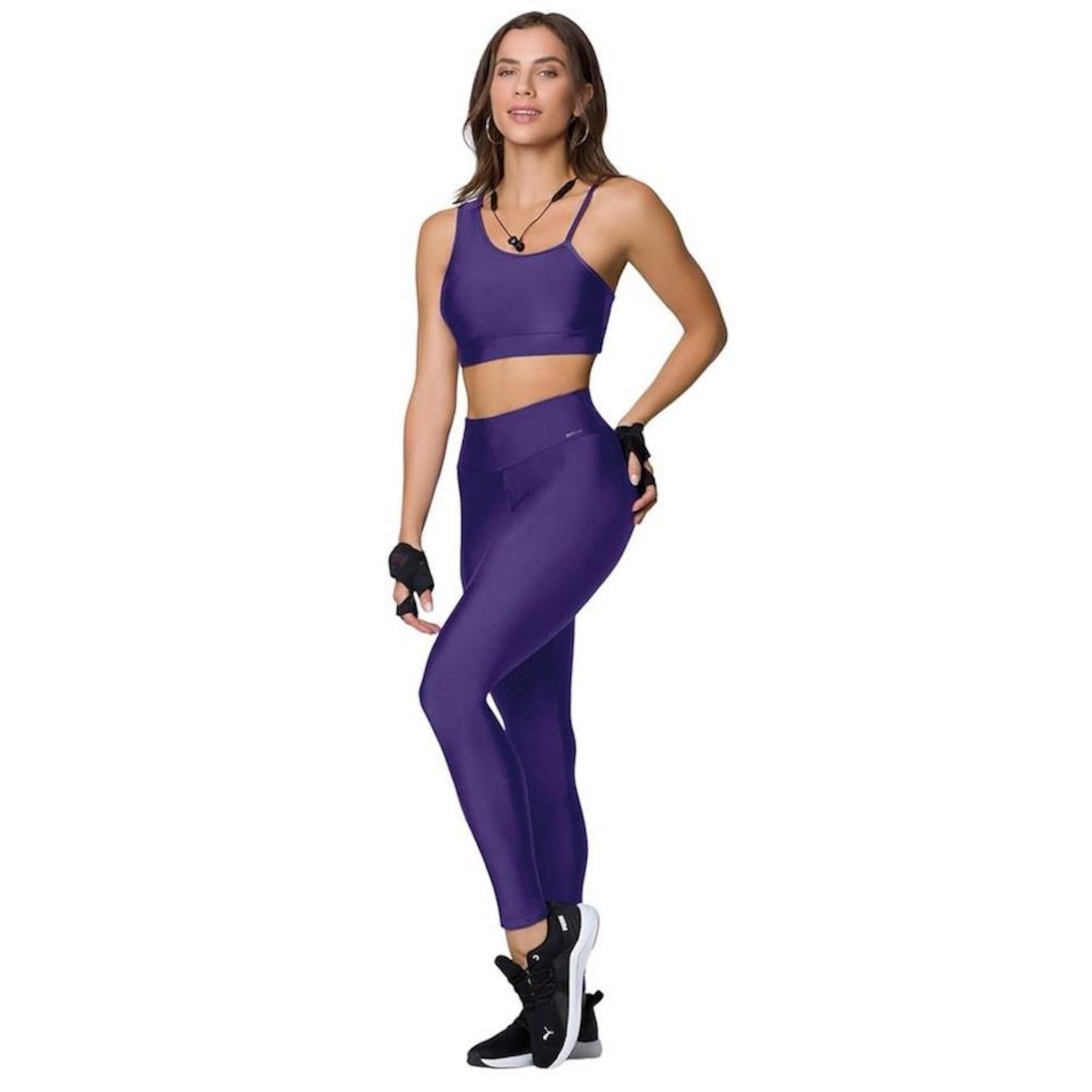 Kit Selene: Top Fitness com Bojo + Calça Legging Recortes - Feminino - Foto 1