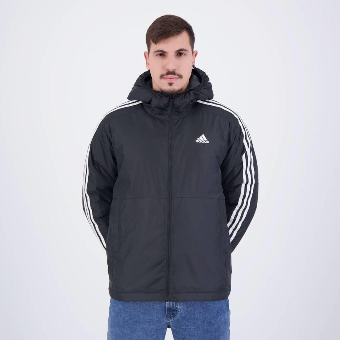 Jaqueta Puffer com Capuz adidas Essentials 3 Stripes - Masculina - Foto 1