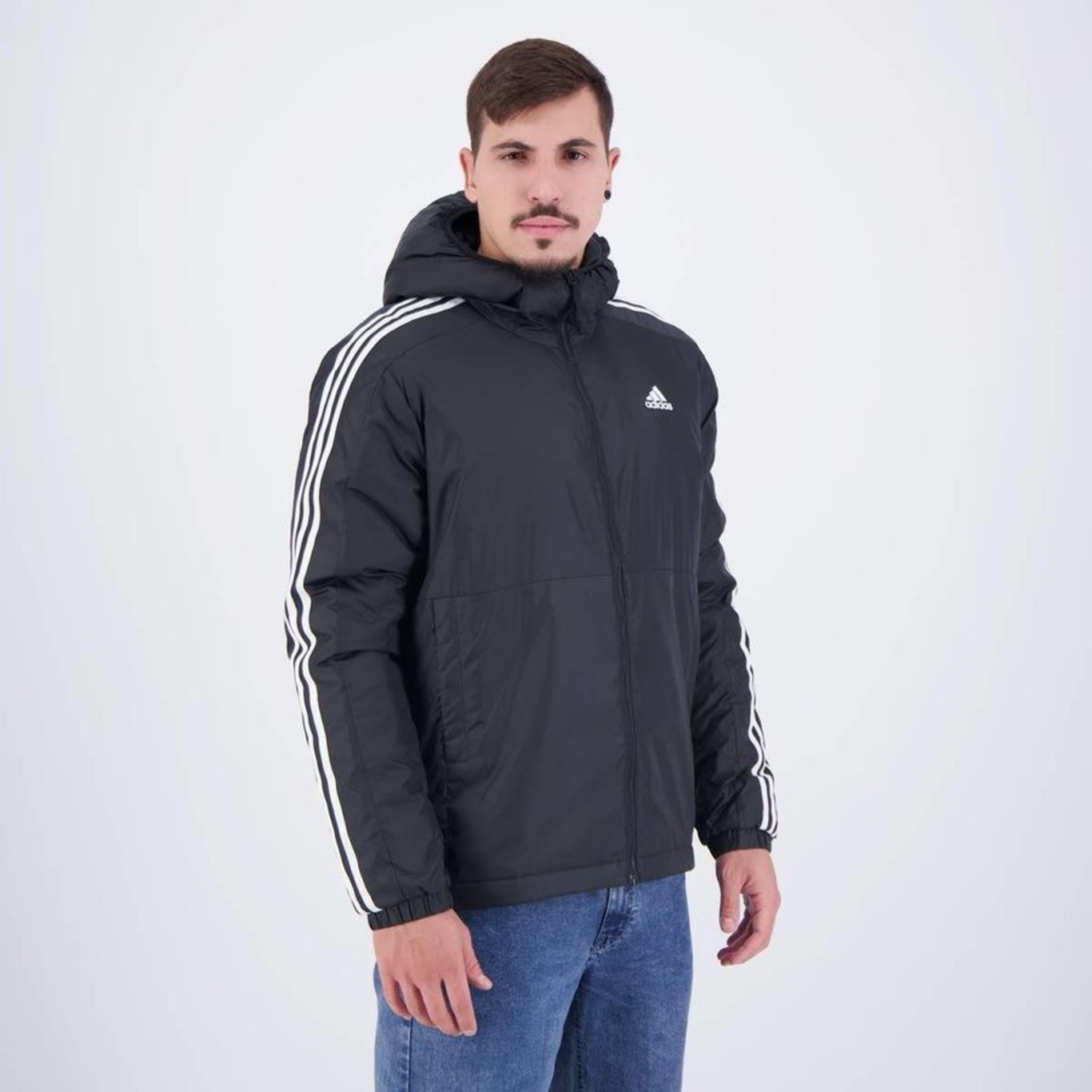 Jaqueta Puffer com Capuz adidas Essentials 3 Stripes - Masculina - Foto 2