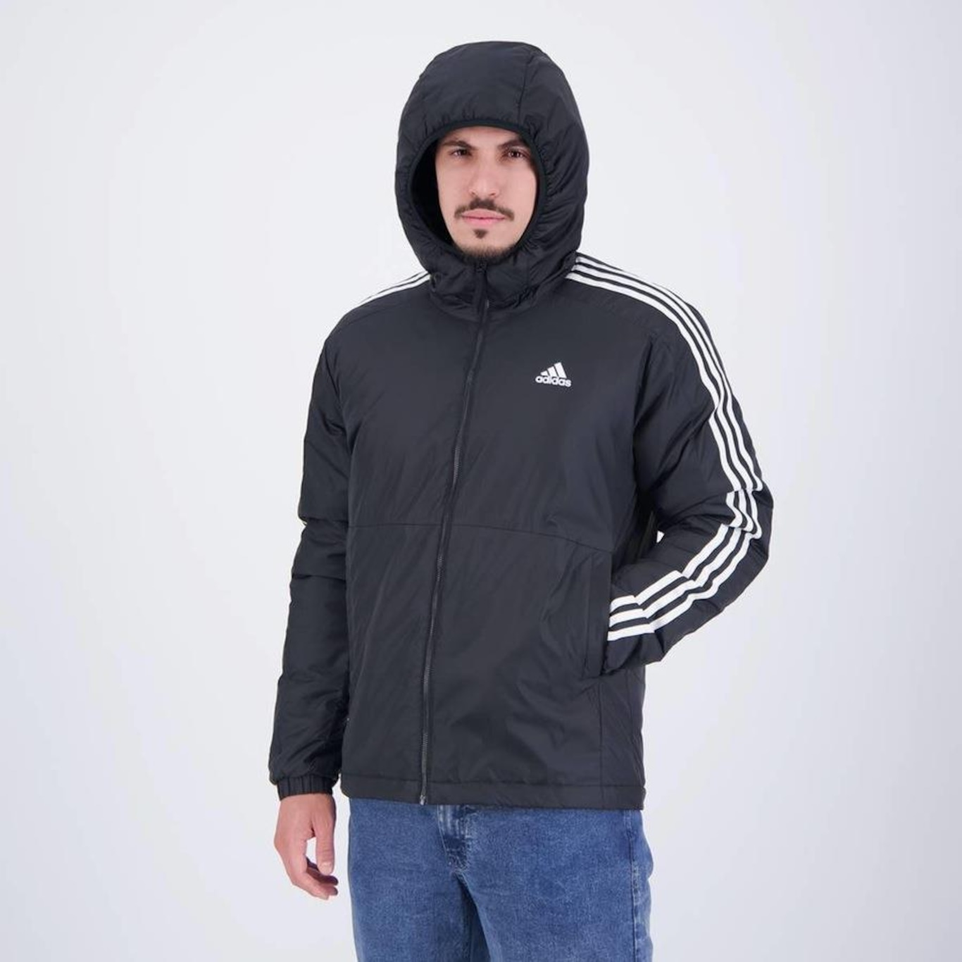 Jaqueta Puffer com Capuz adidas Essentials 3 Stripes - Masculina - Foto 3