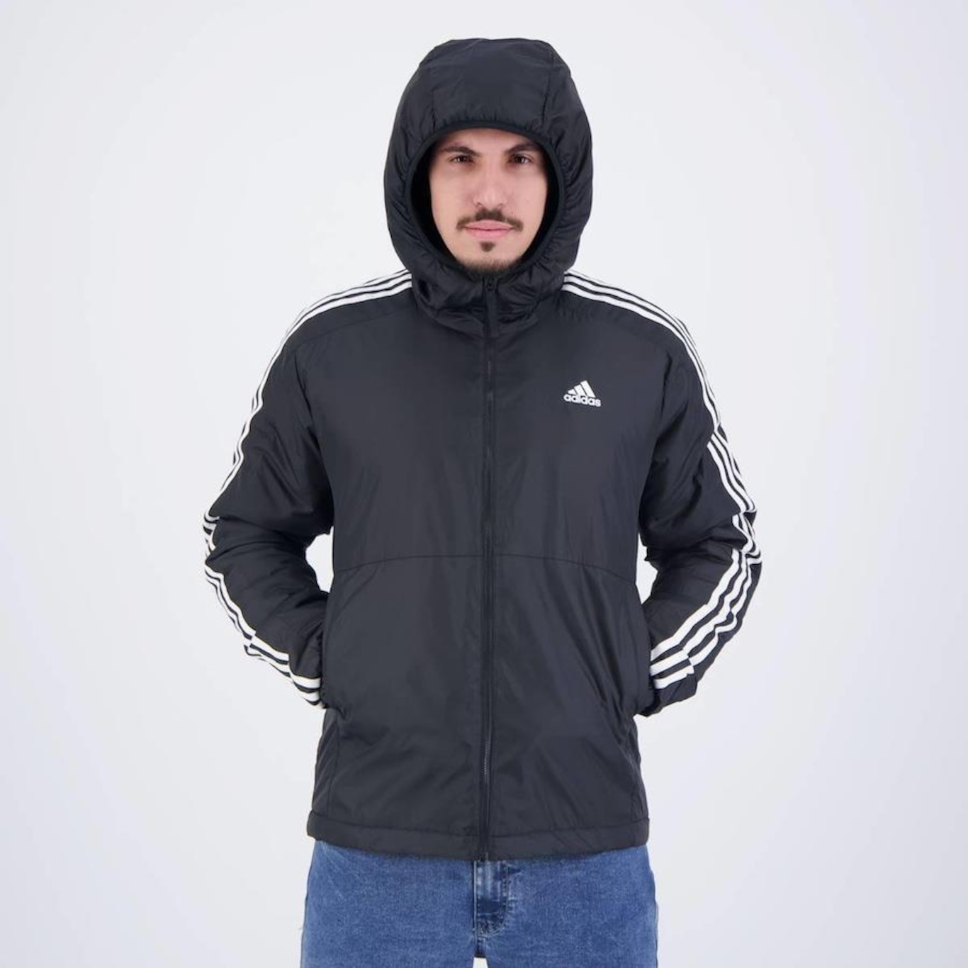 Jaqueta Puffer com Capuz adidas Essentials 3 Stripes - Masculina - Foto 4