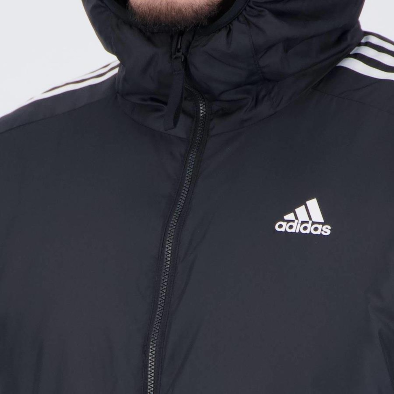 Jaqueta Puffer com Capuz adidas Essentials 3 Stripes - Masculina - Foto 6