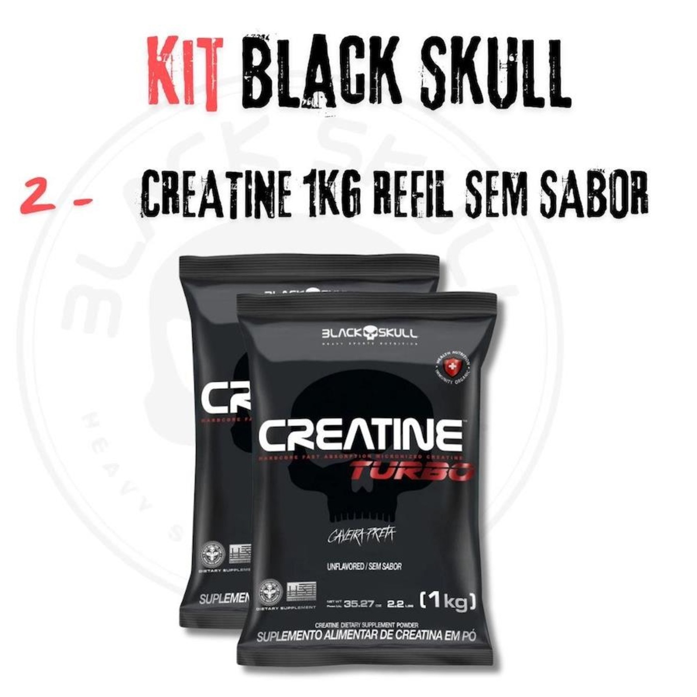 Kit 2X Creatine Creatina Turbo 1Kg Black Skull - Foto 2