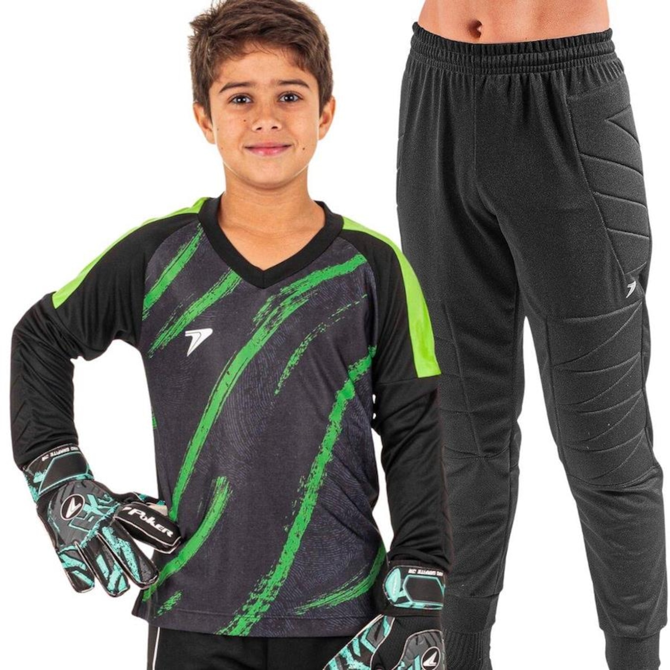 Kit de Goleiro Poker: Camisa Bold + Calça - Infantil - Foto 1