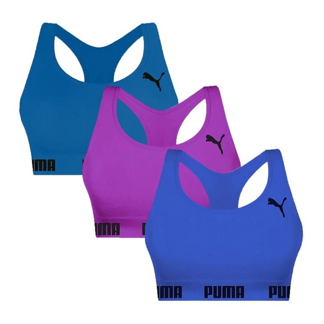 Kit Top Fitness Puma Nadador sem Costura - 3 Unidades - Feminino - Foto 1