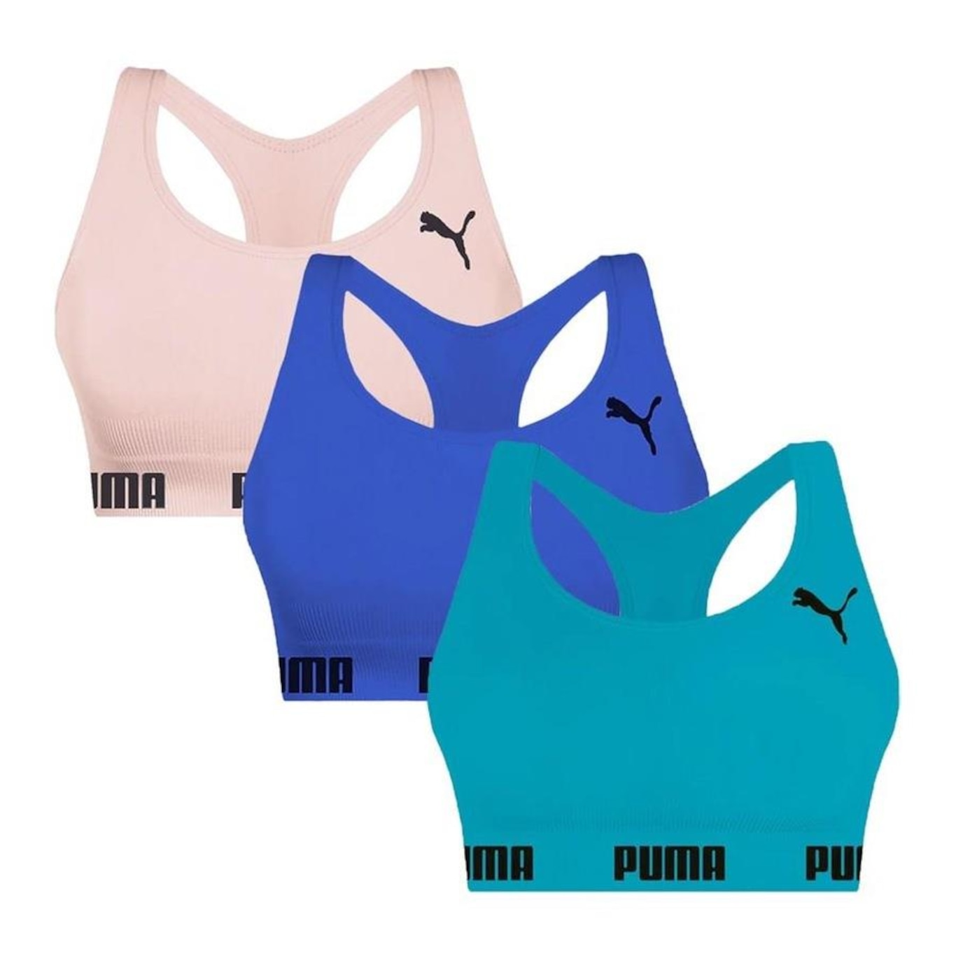 Kit Top Fitness Puma Nadador sem Costura - 3 Unidades - Feminino - Foto 1