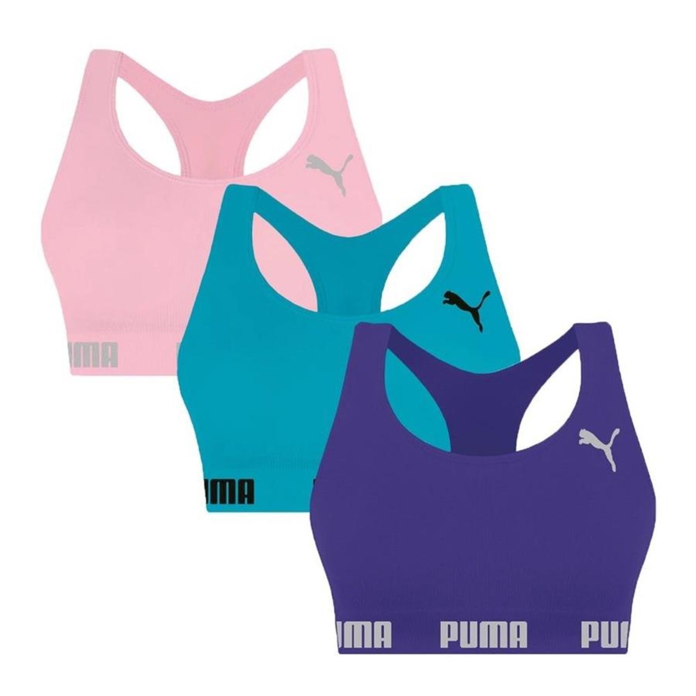 Kit Top Fitness Puma Nadador sem Costura - 3 Unidades - Feminino - Foto 1