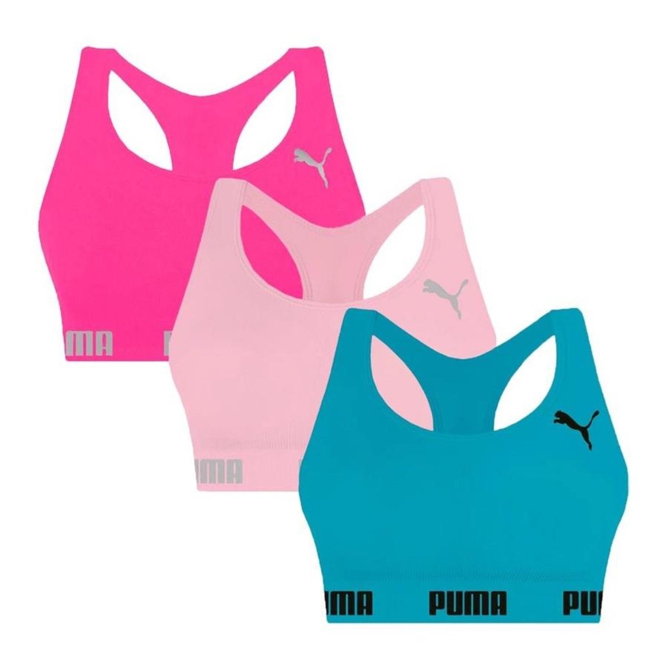 Kit Top Fitness Puma Nadador sem Costura - 3 Unidades - Feminino - Foto 1