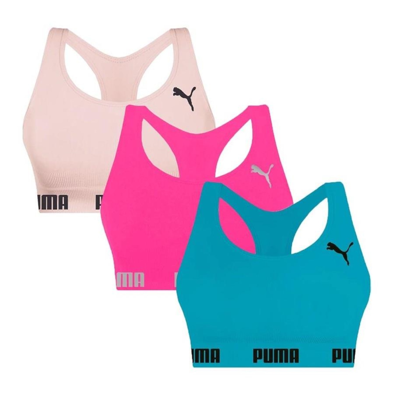 Kit Top Fitness Puma Nadador sem Costura - 3 Unidades - Feminino - Foto 1