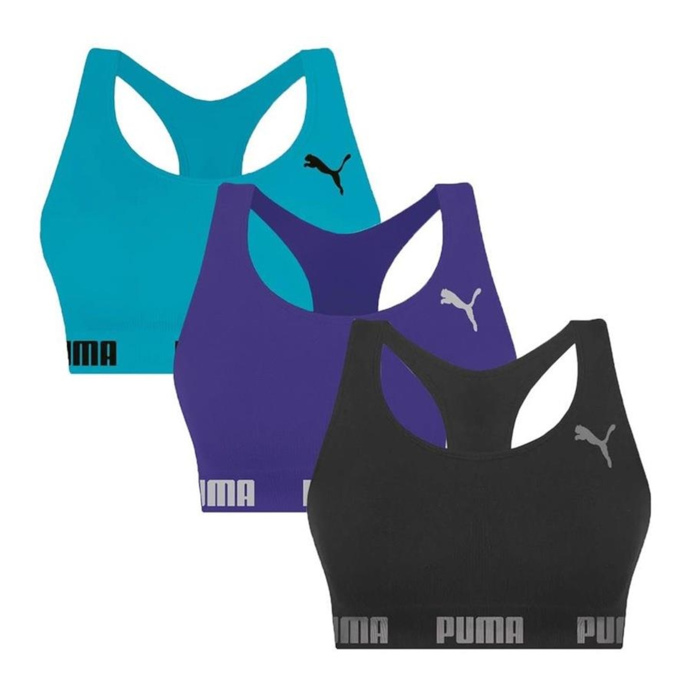 Kit Top Fitness Puma Nadador sem Costura - 3 Unidades - Feminino - Foto 1