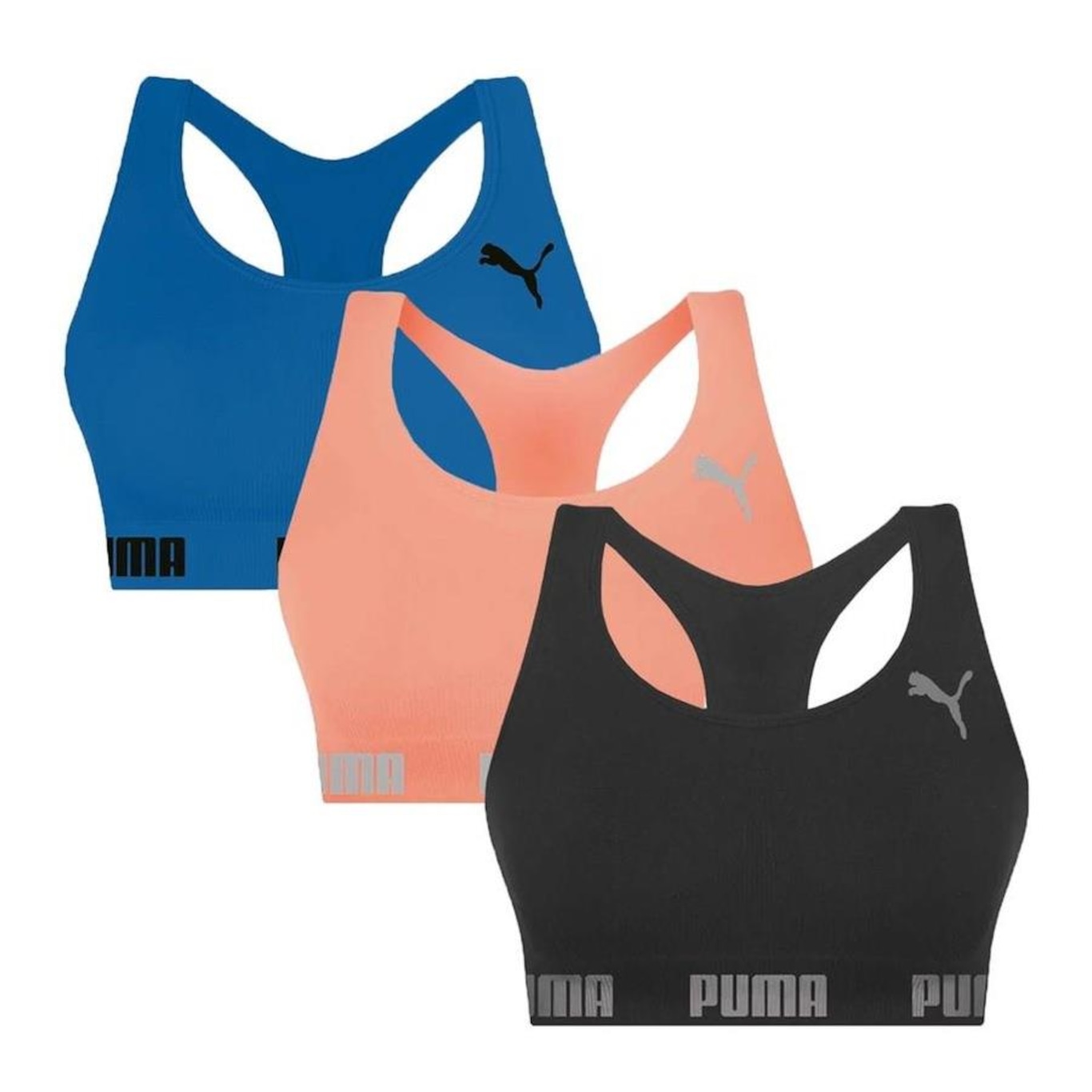 Kit Top Fitness Puma Nadador sem Costura - 3 Unidades - Feminino - Foto 1