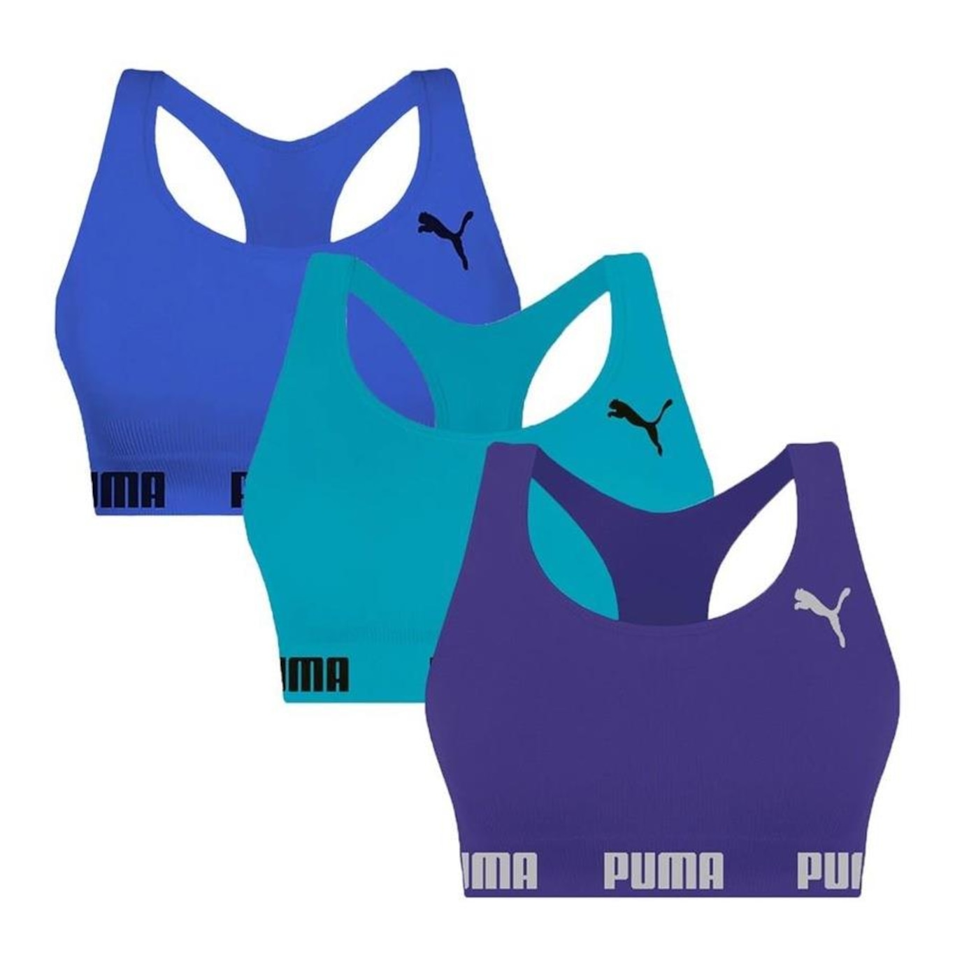 Kit Top Fitness Puma Nadador sem Costura - 3 Unidades - Feminino - Foto 1