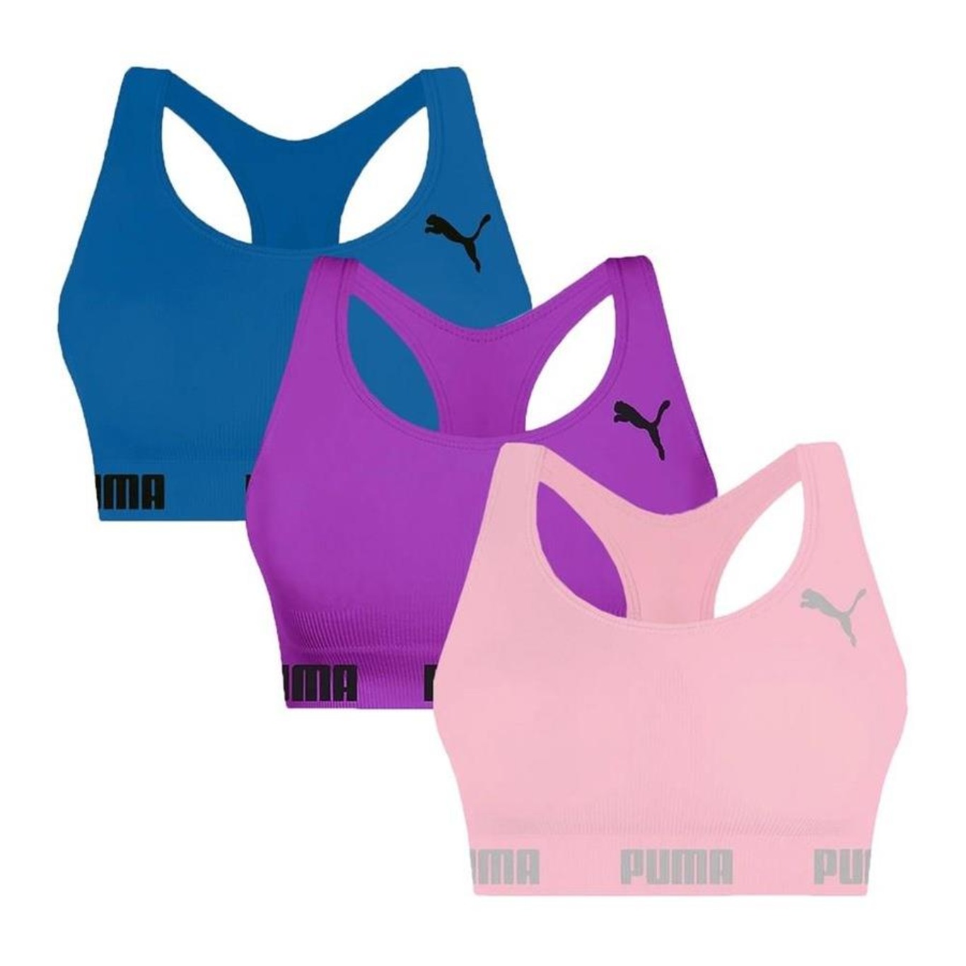 Kit Top Fitness Puma Nadador sem Costura - 3 Unidades - Feminino - Foto 1