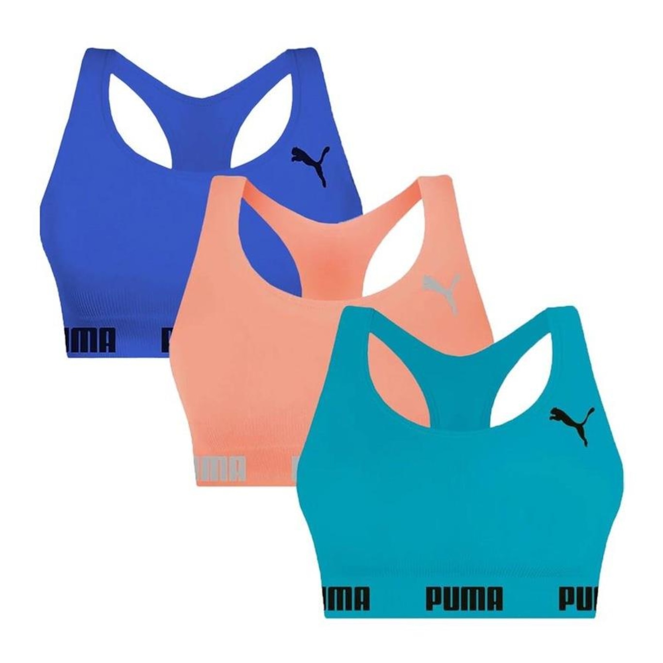 Kit Top Fitness Puma Nadador sem Costura - 3 Unidades - Feminino - Foto 1