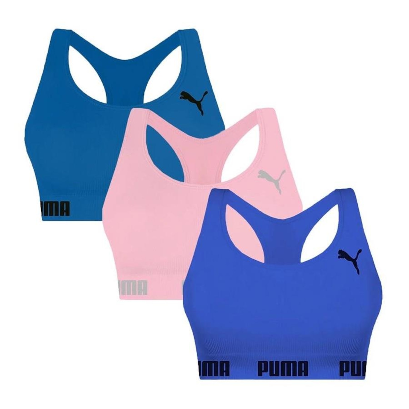 Kit Top Fitness Puma Nadador sem Costura - 3 Unidades - Feminino - Foto 1