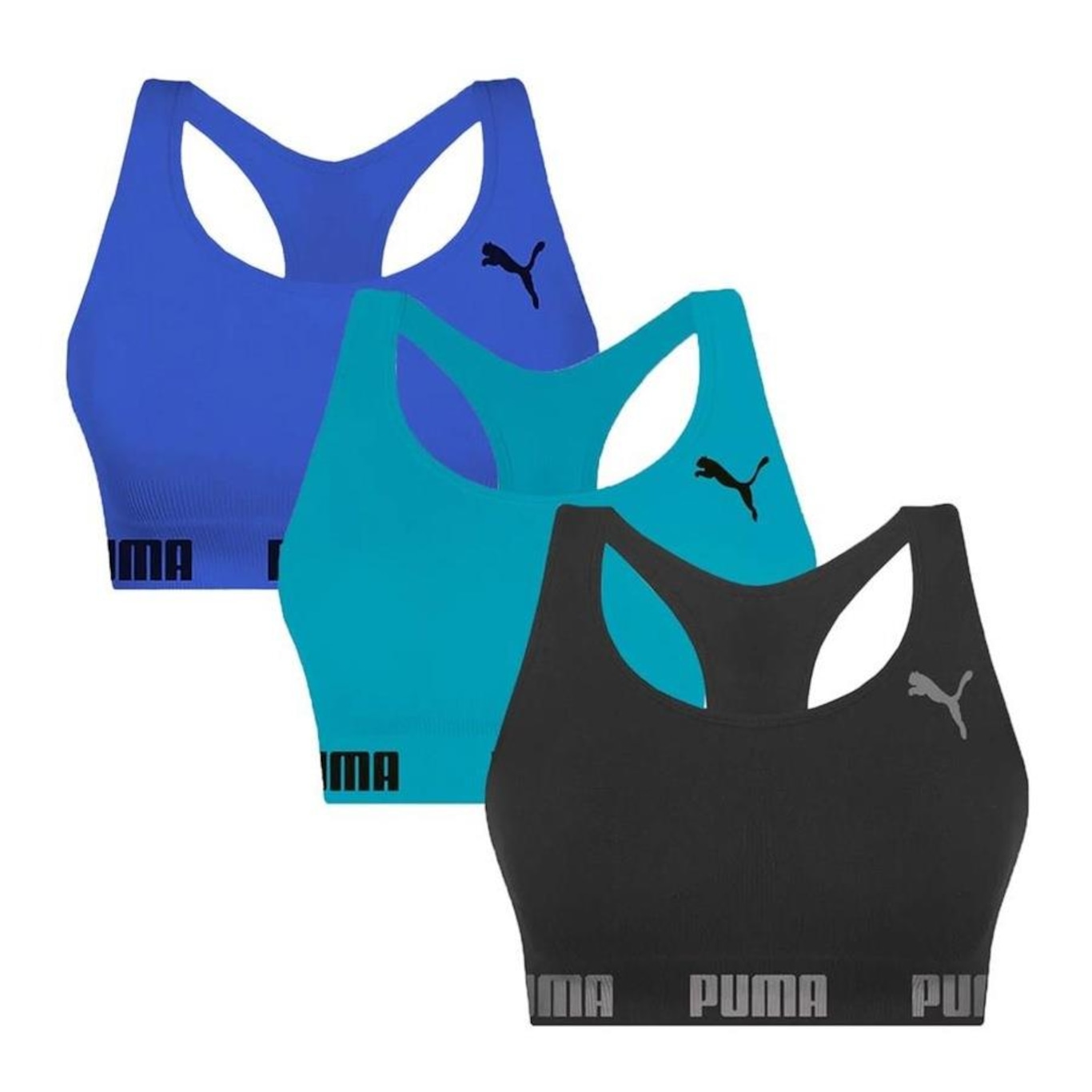 Kit Top Fitness Puma Nadador sem Costura - 3 Unidades - Feminino - Foto 1