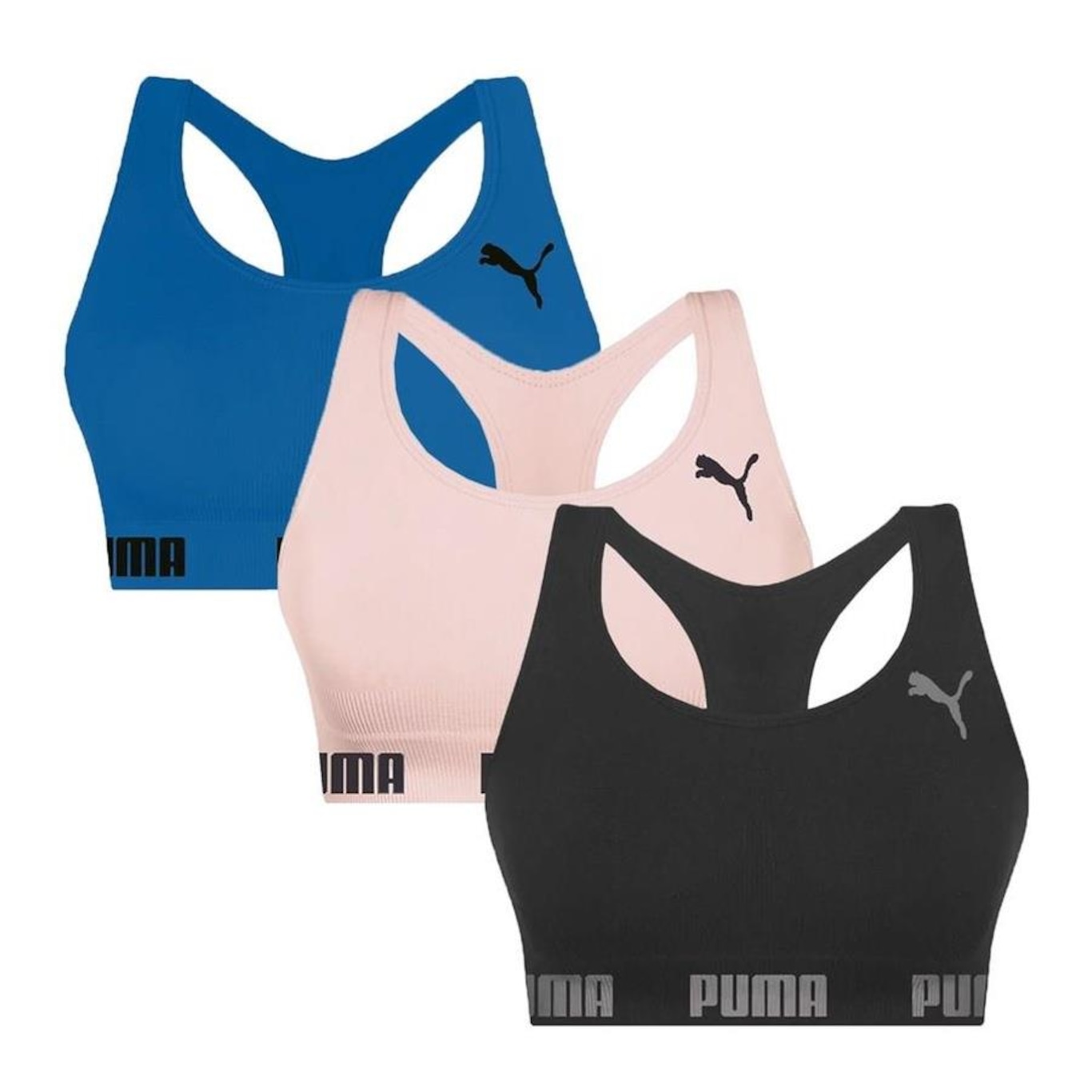 Kit Top Fitness Puma Nadador sem Costura - 3 Unidades - Feminino - Foto 1