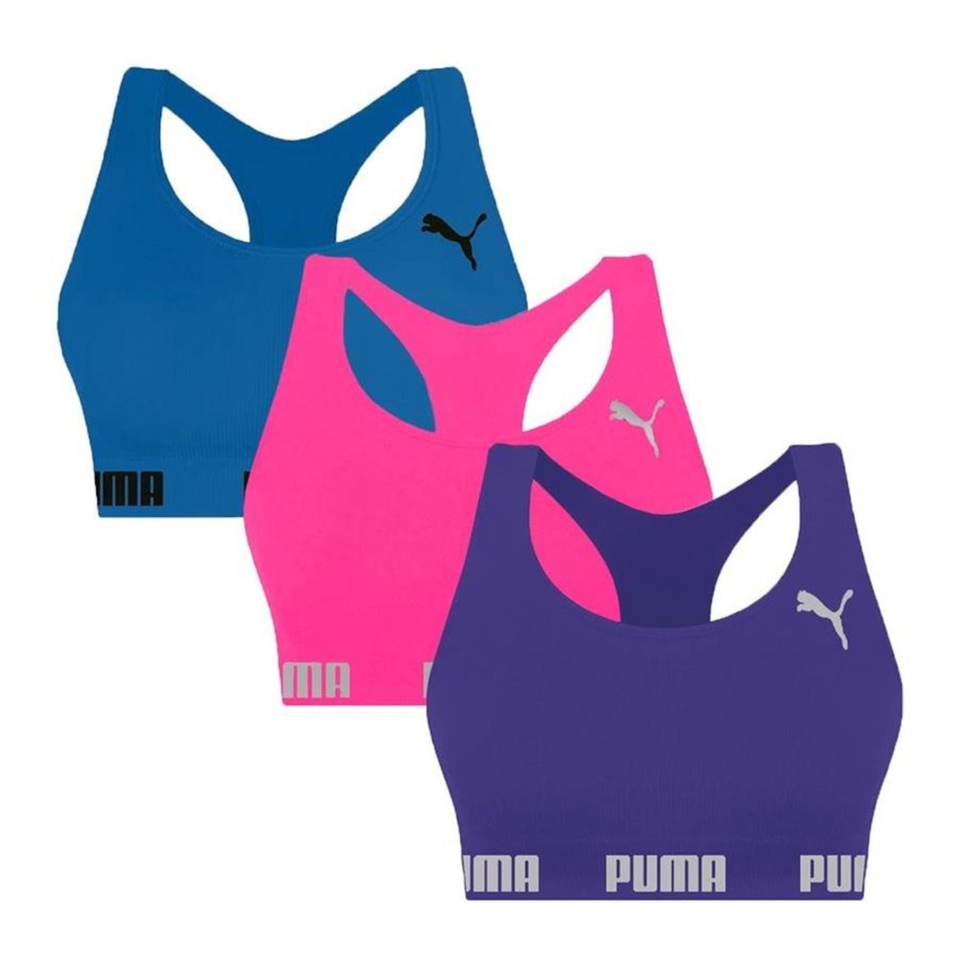 Kit Top Fitness Puma Nadador sem Costura - 3 Unidades - Feminino - Foto 1