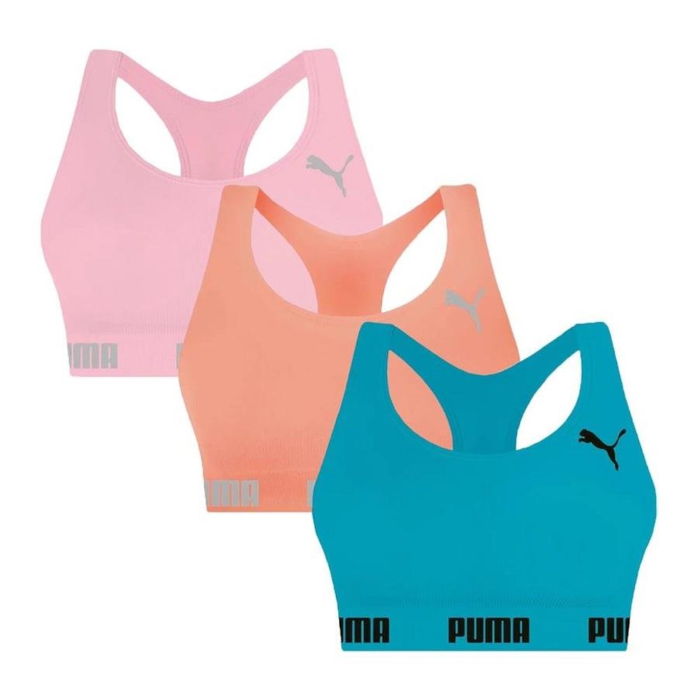 Kit Top Fitness Puma Nadador sem Costura - 3 Unidades - Feminino - Foto 1