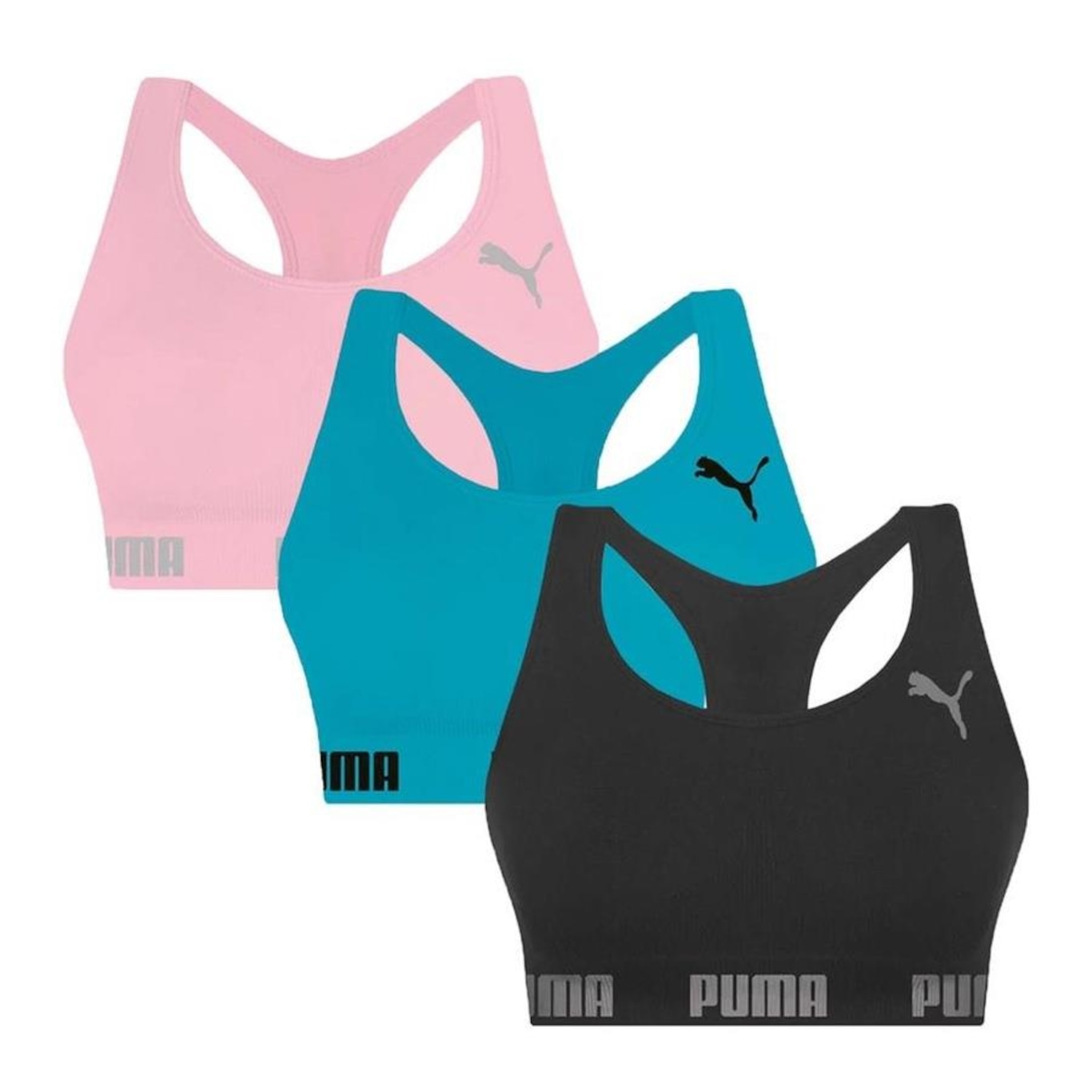 Kit Top Fitness Puma Nadador sem Costura - 3 Unidades - Feminino - Foto 1